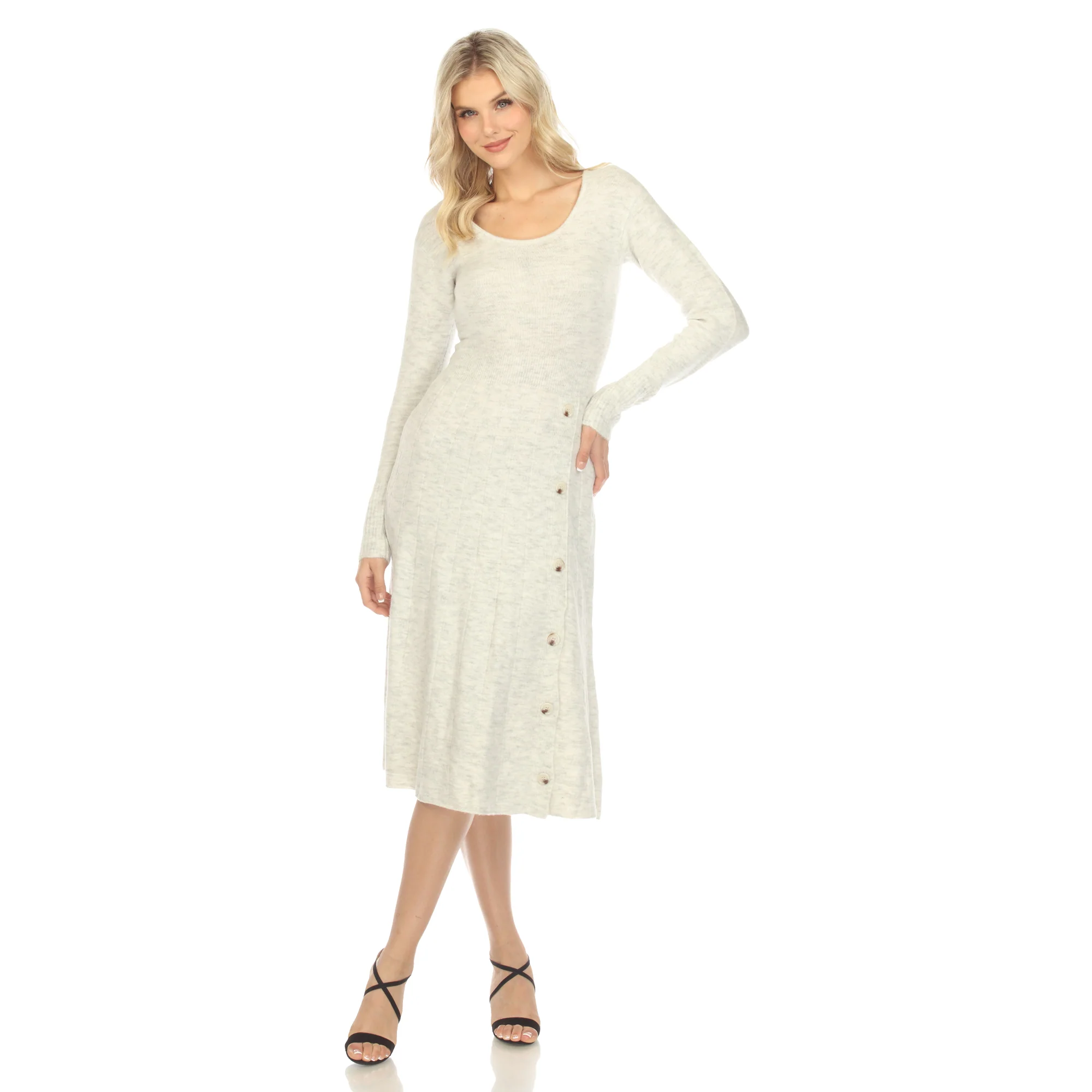 White Mark Women's Crew Neck Fit and Flare Sweater Dress - Image 3
