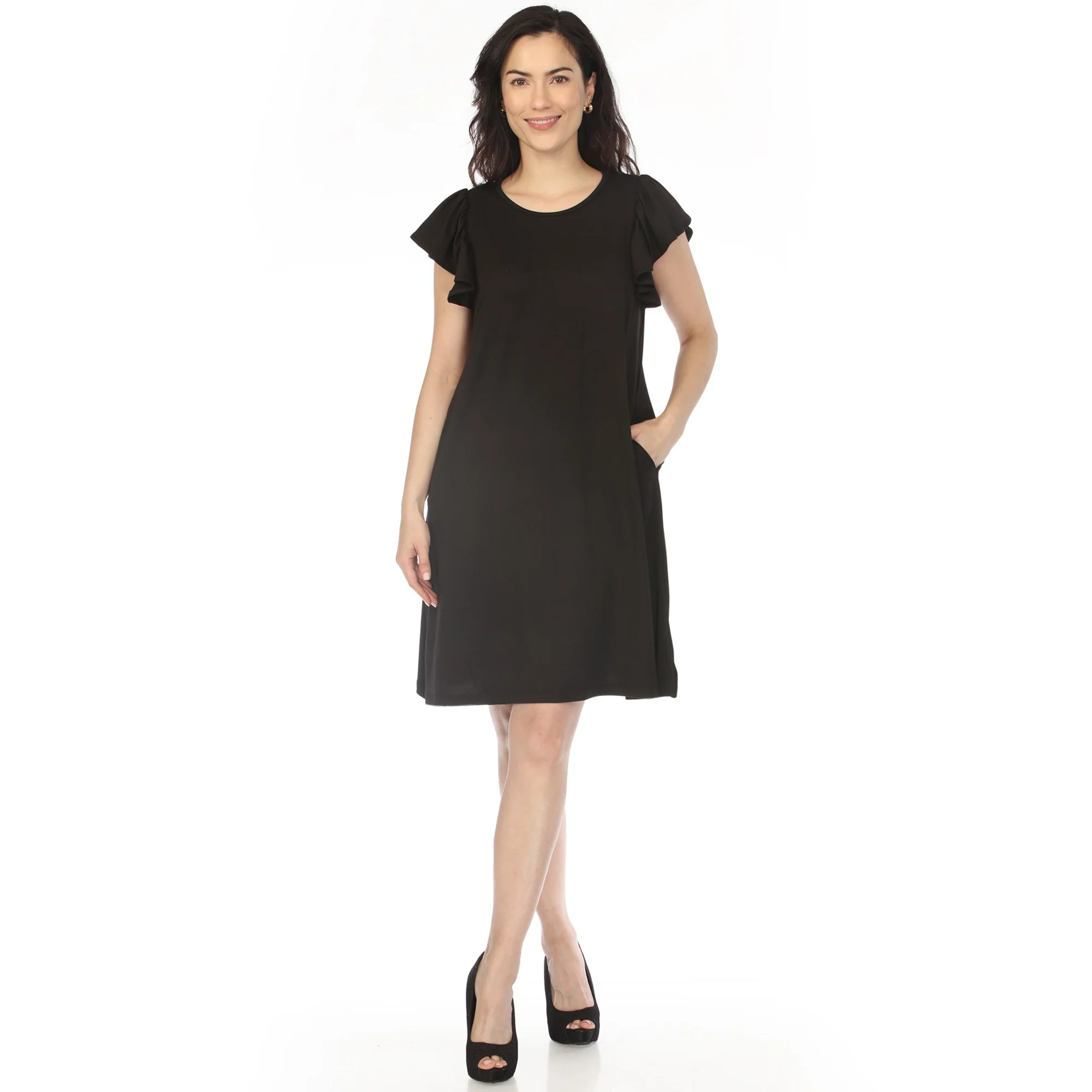 White Mark Women's Crew Neck Ruffle Sleeve Dress - Image 3
