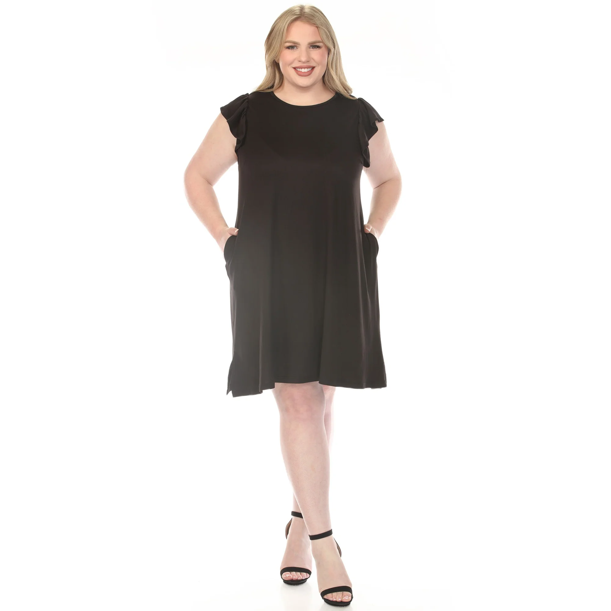White Mark Women's Crew Neck Ruffle Sleeve Dress - Image 4