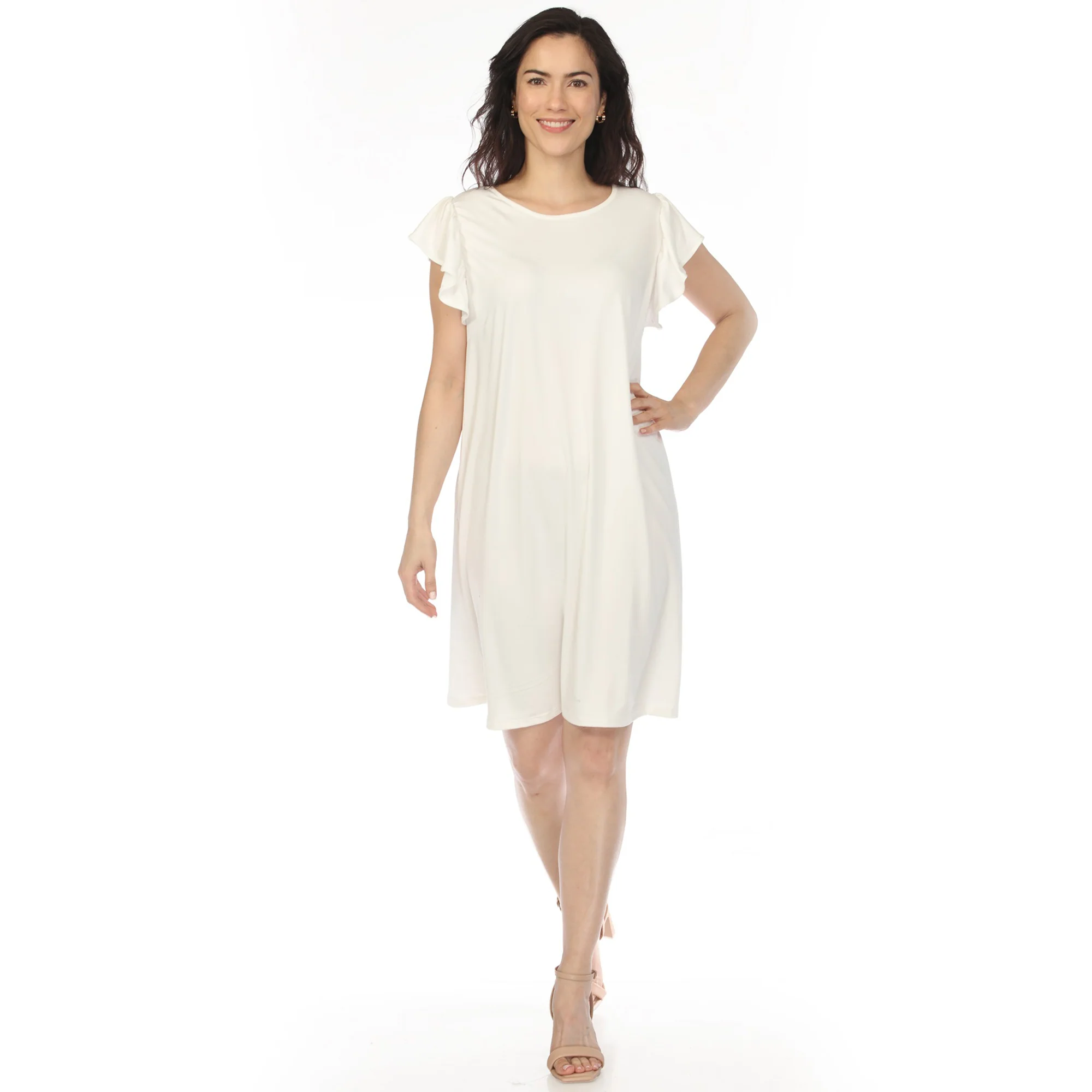 White Mark Women's Crew Neck Ruffle Sleeve Dress - Image 5