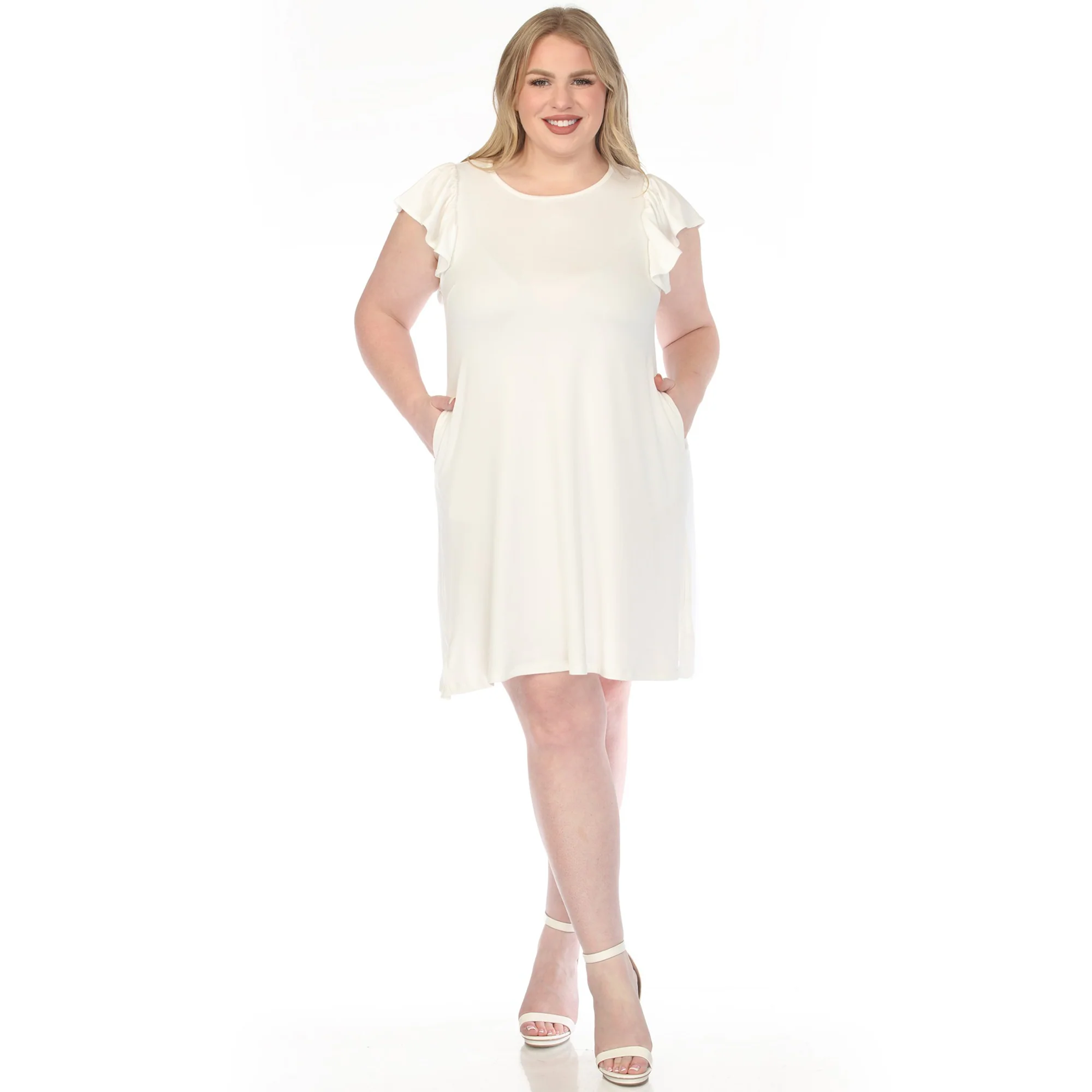 White Mark Women's Crew Neck Ruffle Sleeve Dress - Image 6
