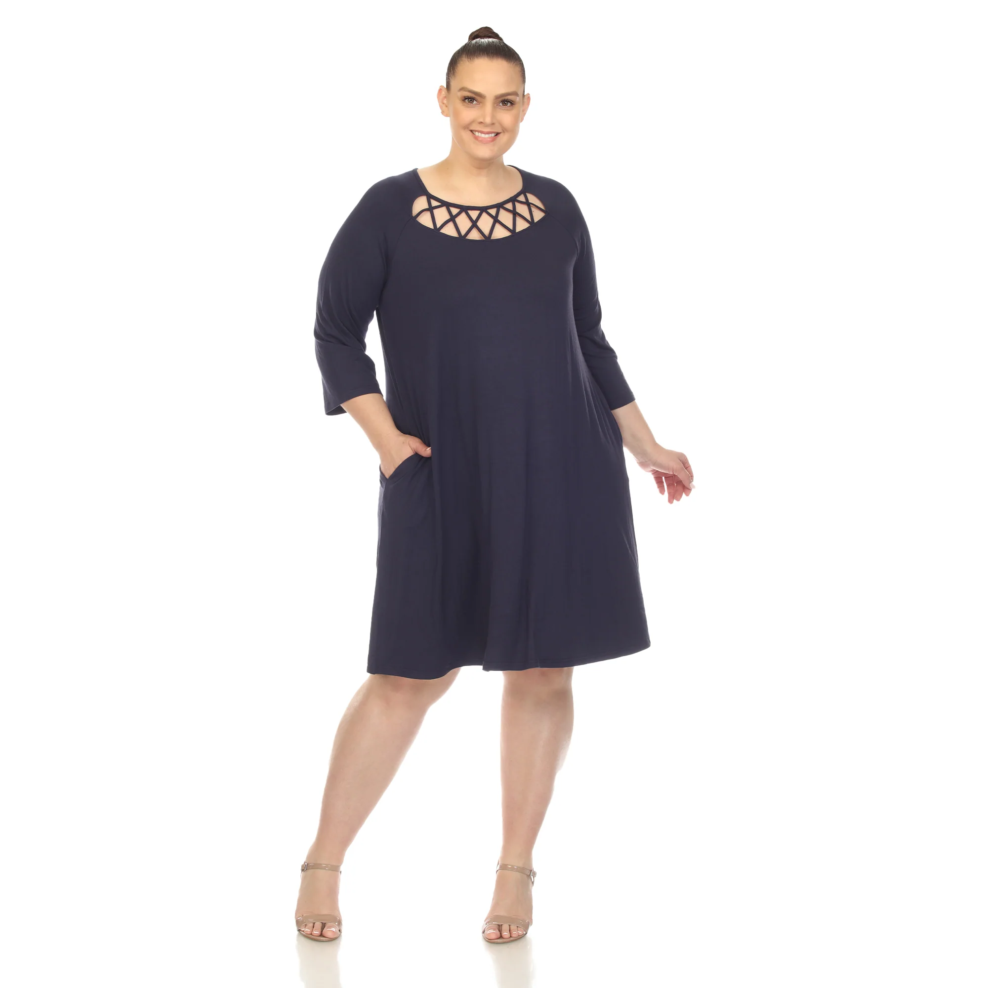 White Mark Women's Criss Cross Neckline Swing Midi Dress - Image 10