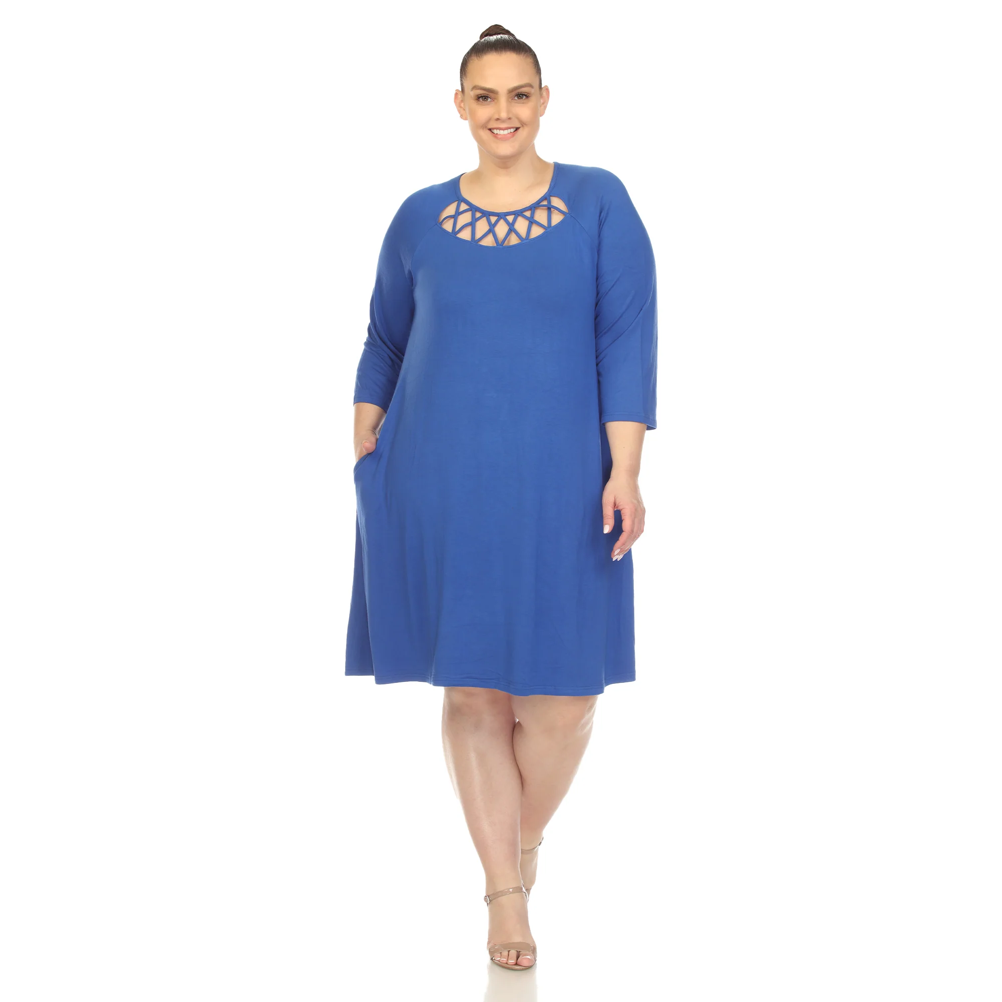 White Mark Women's Criss Cross Neckline Swing Midi Dress - Image 12