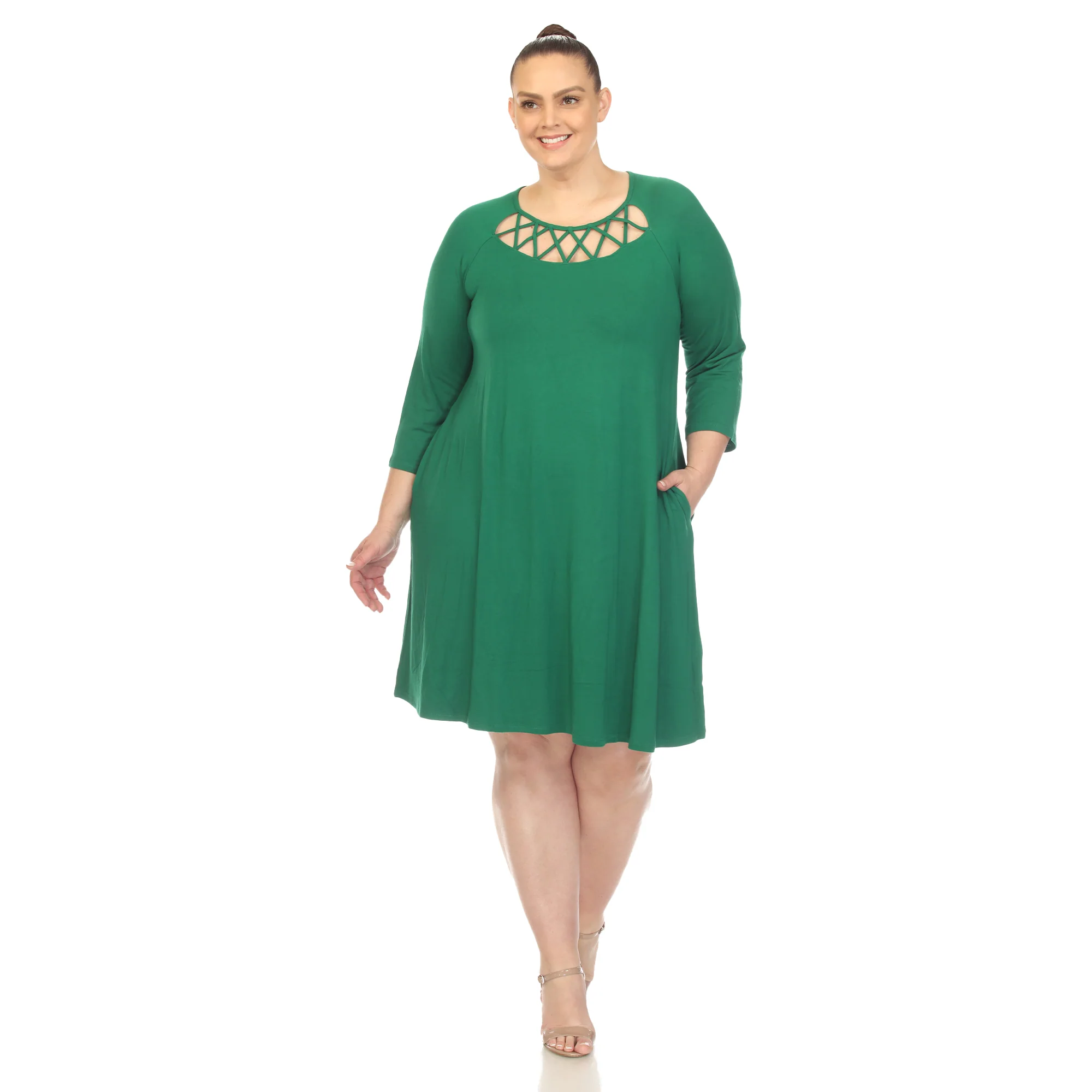 White Mark Women's Criss Cross Neckline Swing Midi Dress - Image 15