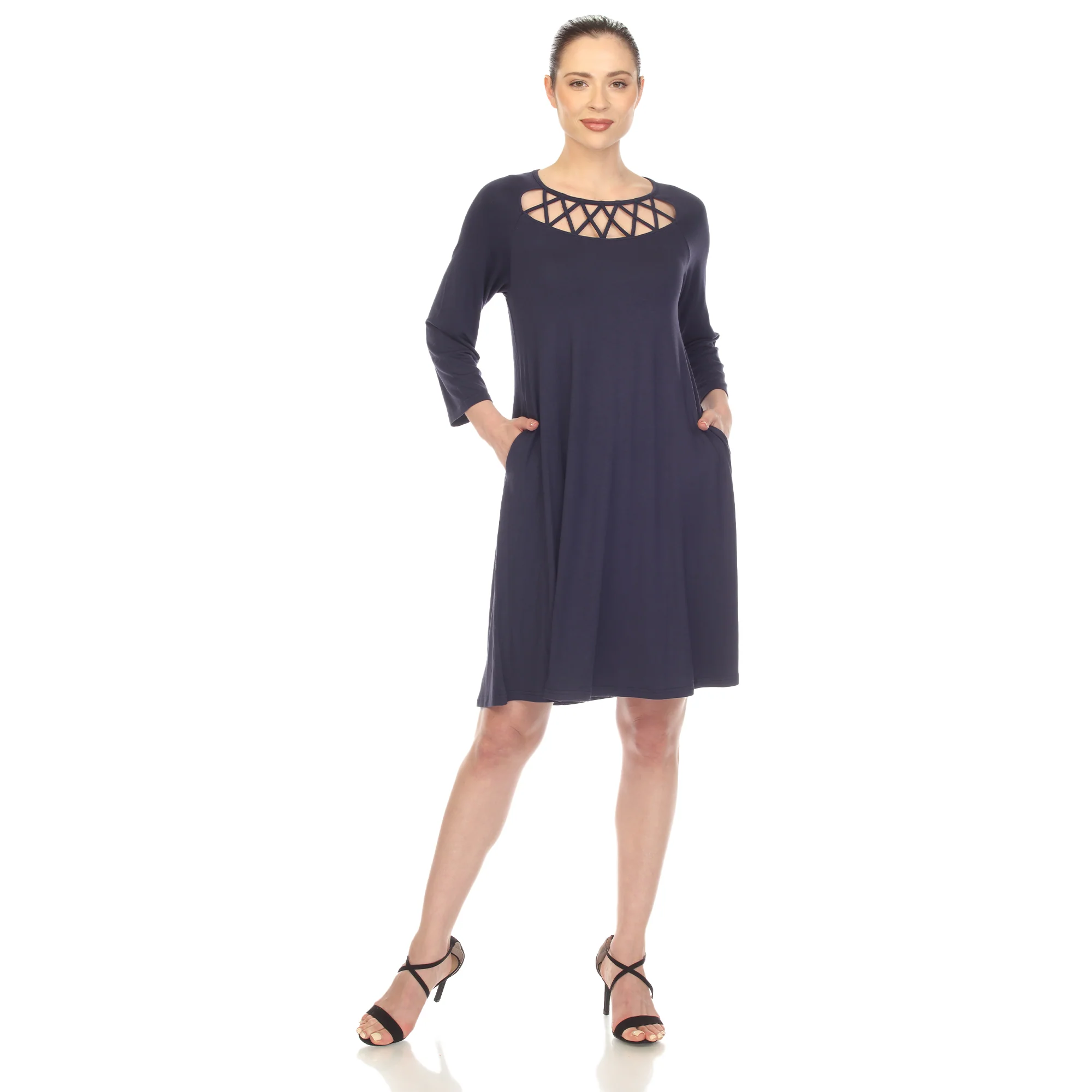 White Mark Women's Criss Cross Neckline Swing Midi Dress - Image 3