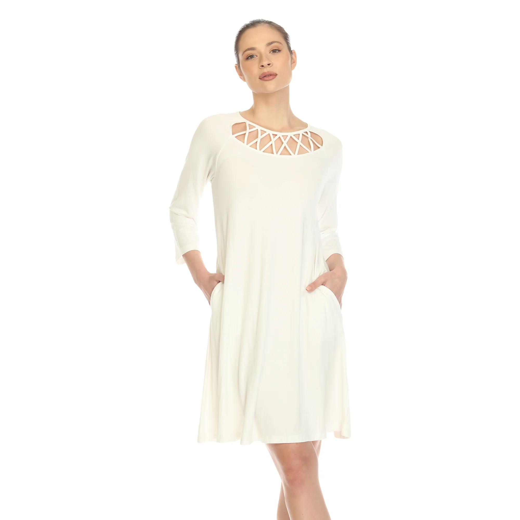 White Mark Women's Criss Cross Neckline Swing Midi Dress - Image 4