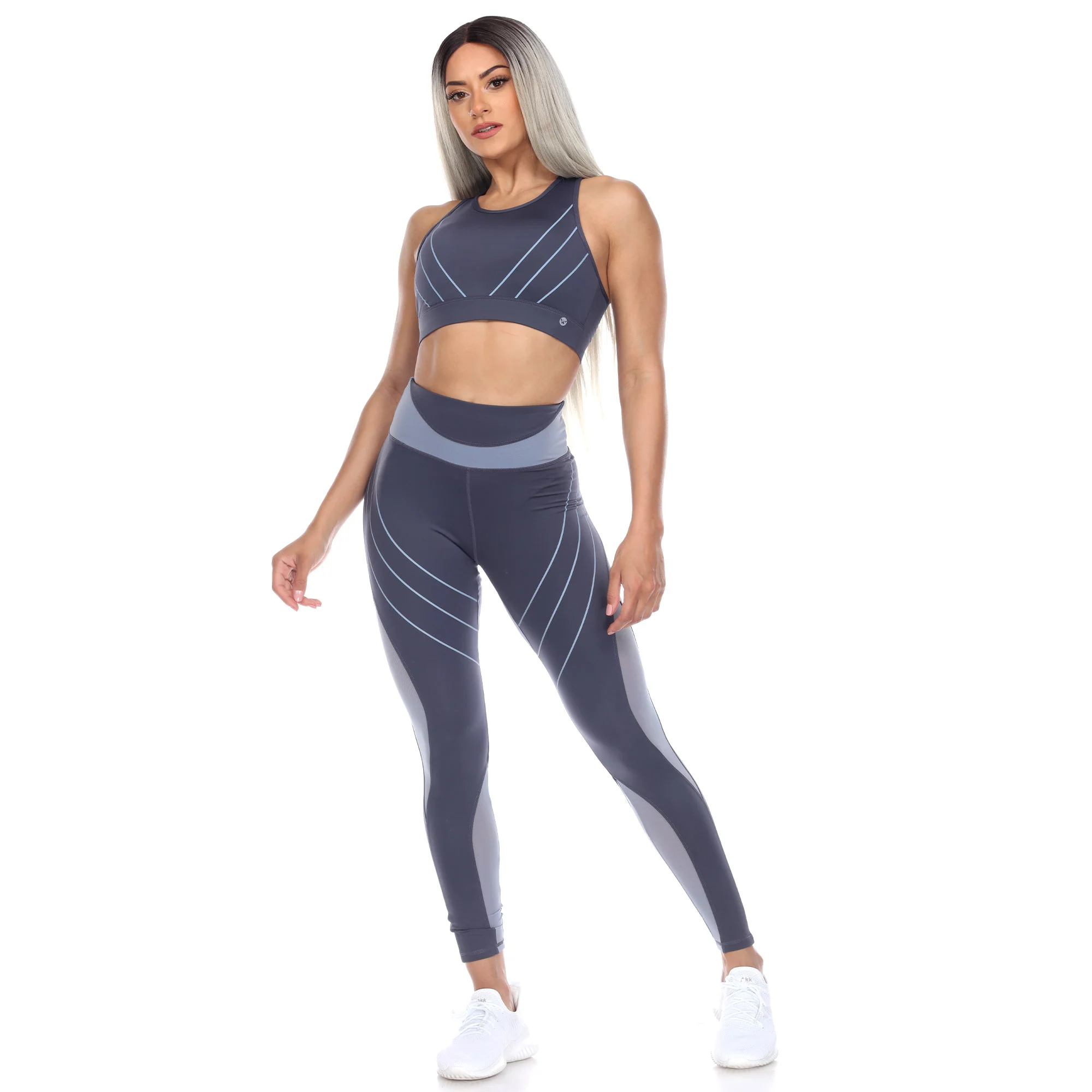 White Mark Women's Cut Out Back Mesh Sports Bra & Leggings Set - Image 3