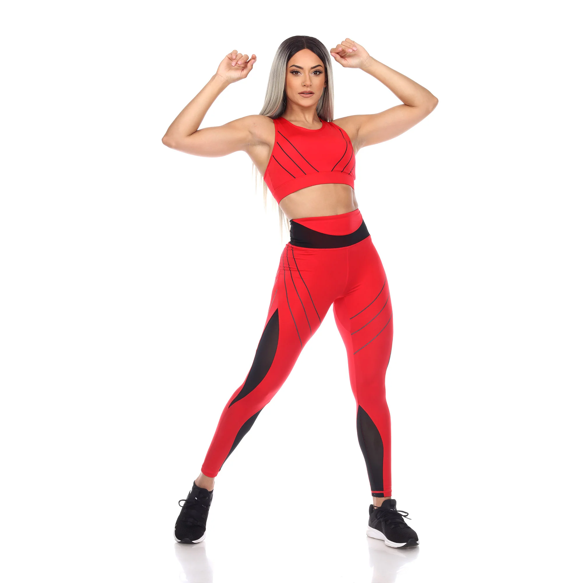 White Mark Women's Cut Out Back Mesh Sports Bra & Leggings Set - Image 5