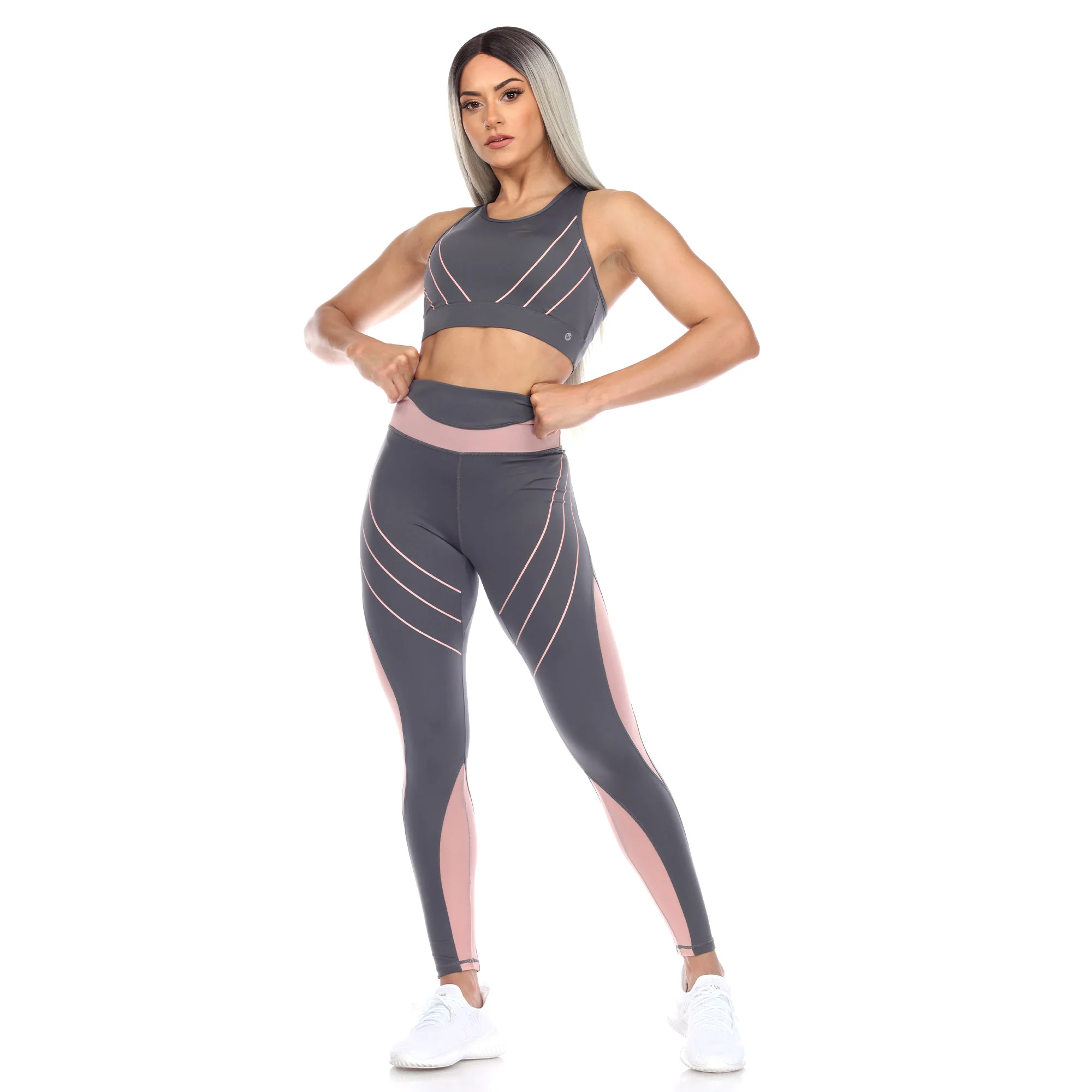 White Mark Women's Cut Out Back Mesh Sports Bra & Leggings Set - Image 7