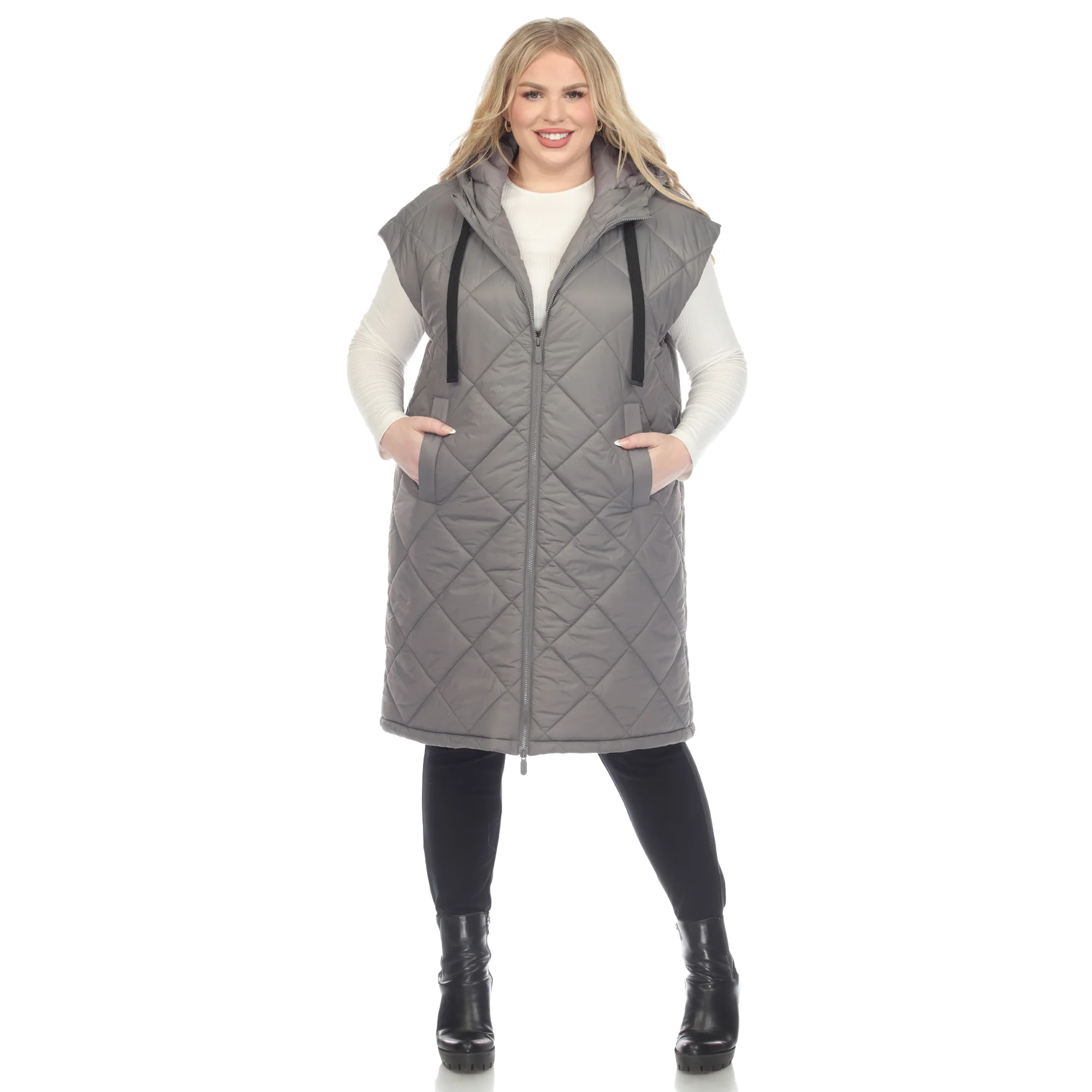 White Mark Women's Diamond Quilted Hooded Puffer Vest - Image 10