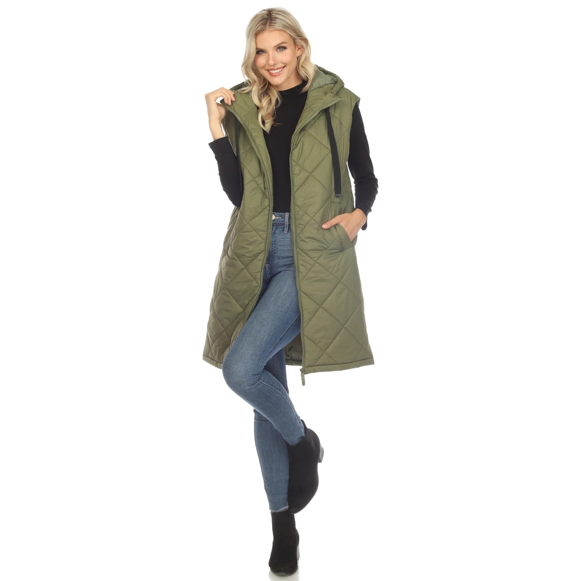 White Mark Women's Diamond Quilted Hooded Puffer Vest - Image 3