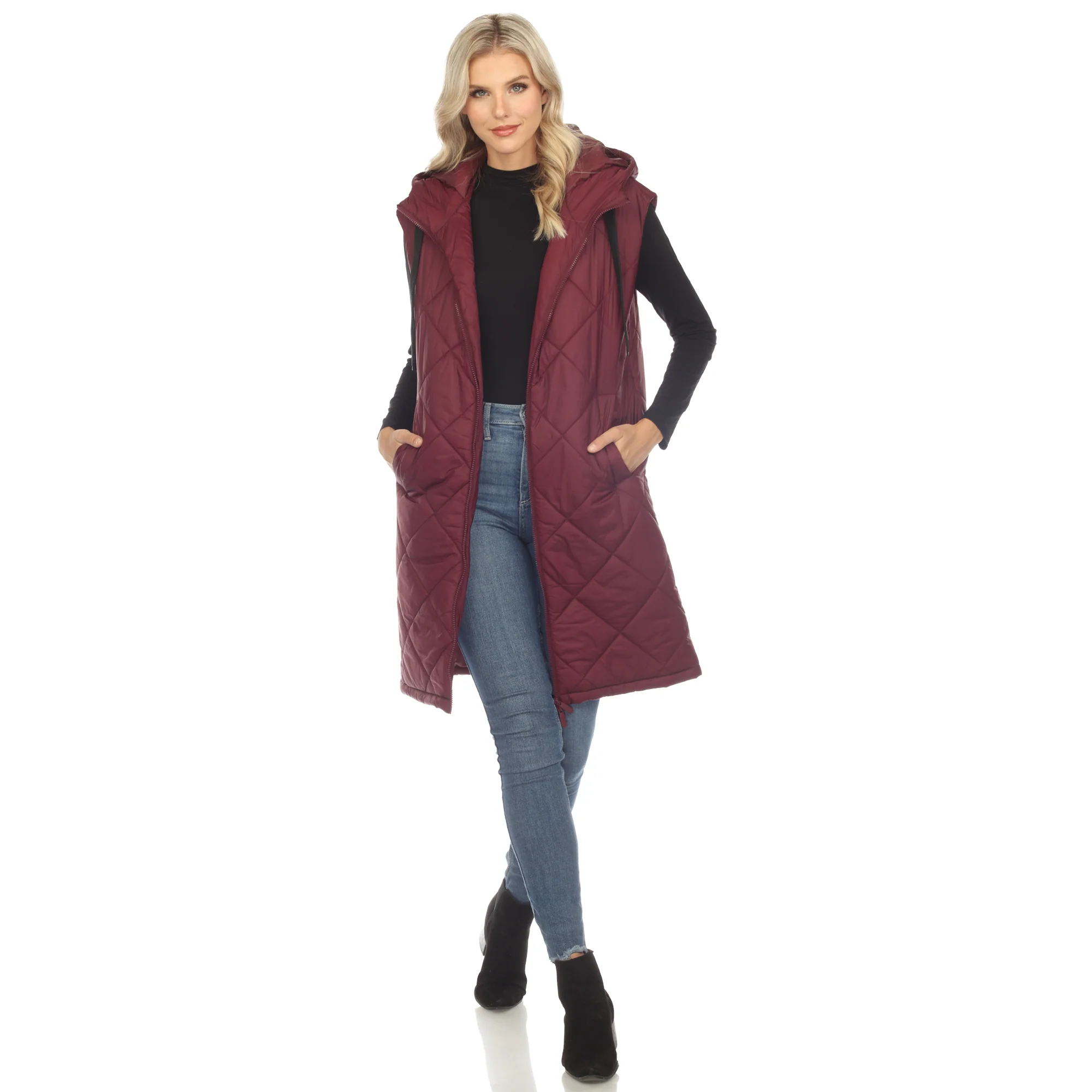 White Mark Women's Diamond Quilted Hooded Puffer Vest - Image 4