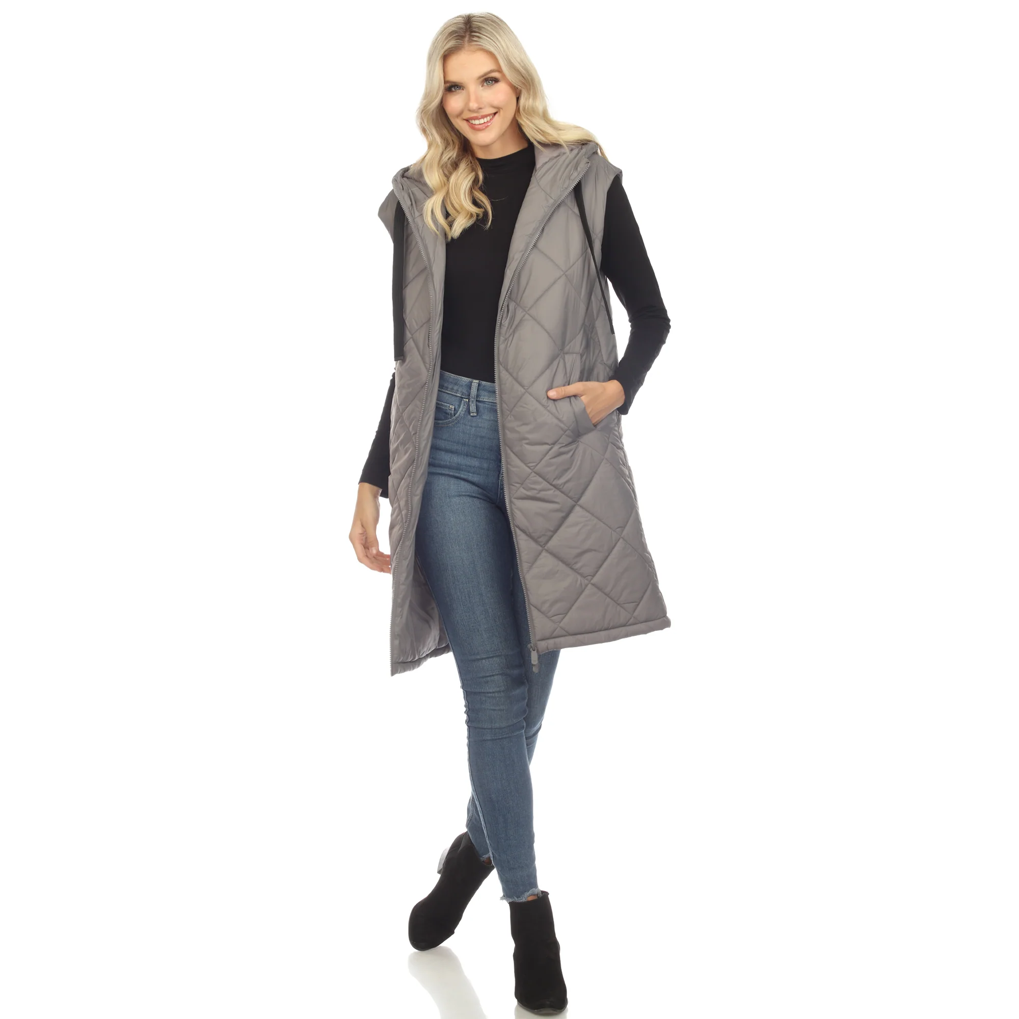 White Mark Women's Diamond Quilted Hooded Puffer Vest - Image 5