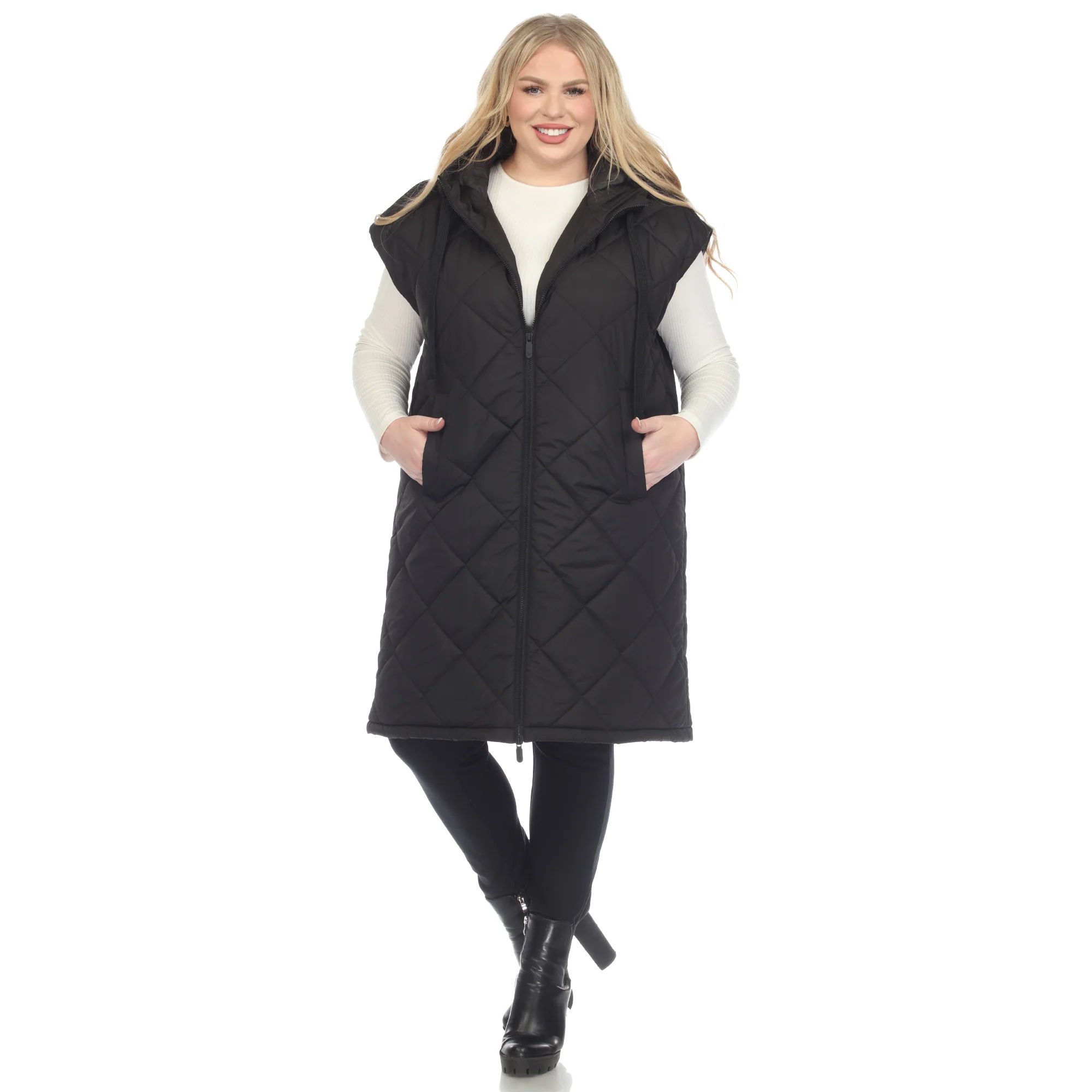 White Mark Women's Diamond Quilted Hooded Puffer Vest - Image 6