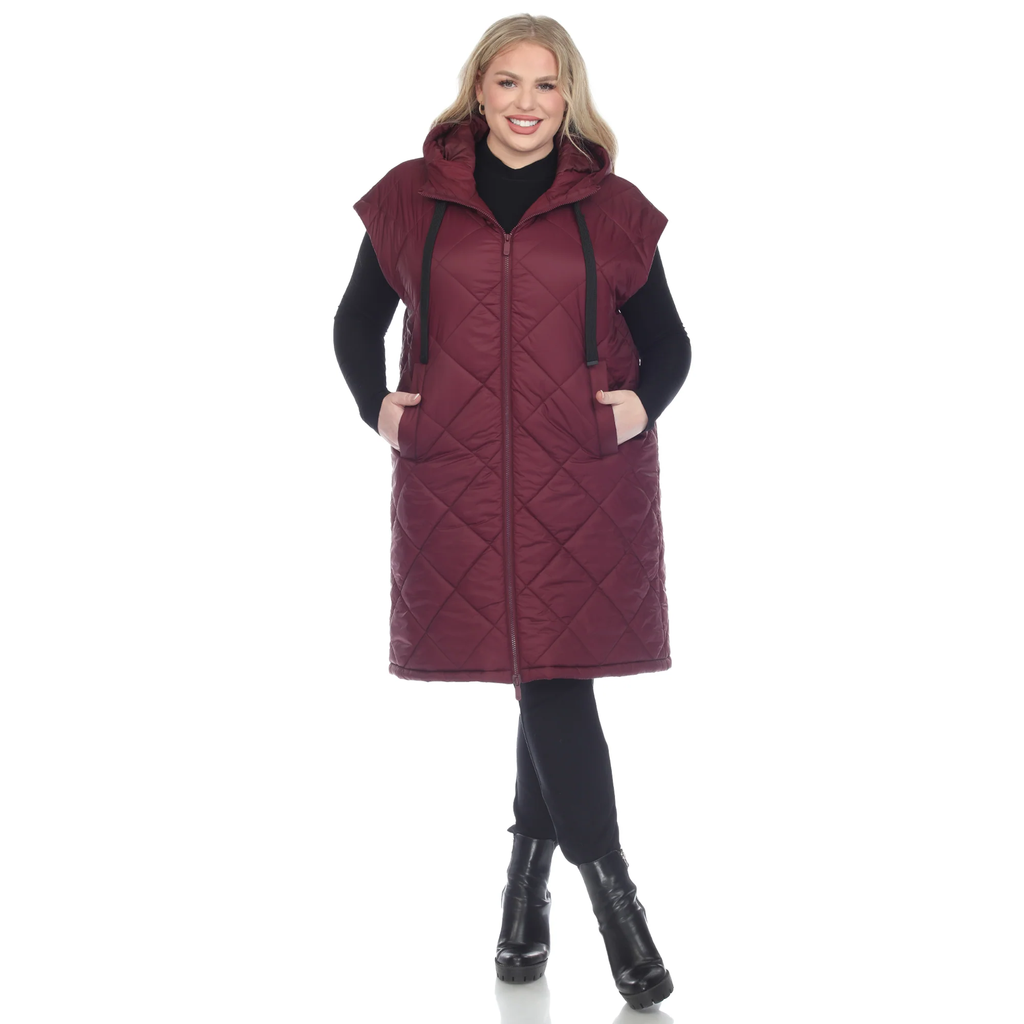 White Mark Women's Diamond Quilted Hooded Puffer Vest - Image 9