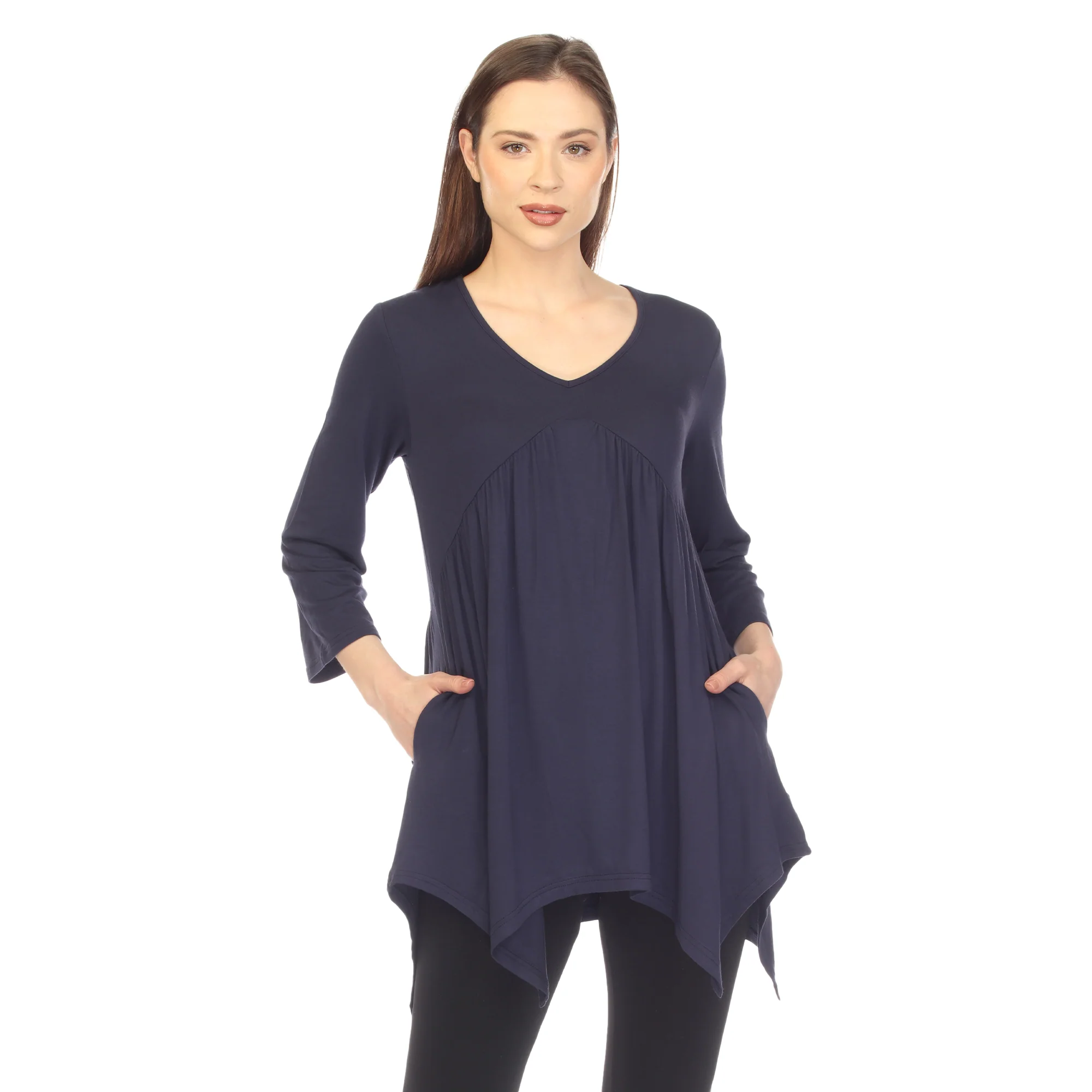 White Mark Women's Empire Waist Four Point Hem Tunic Top - Image 3