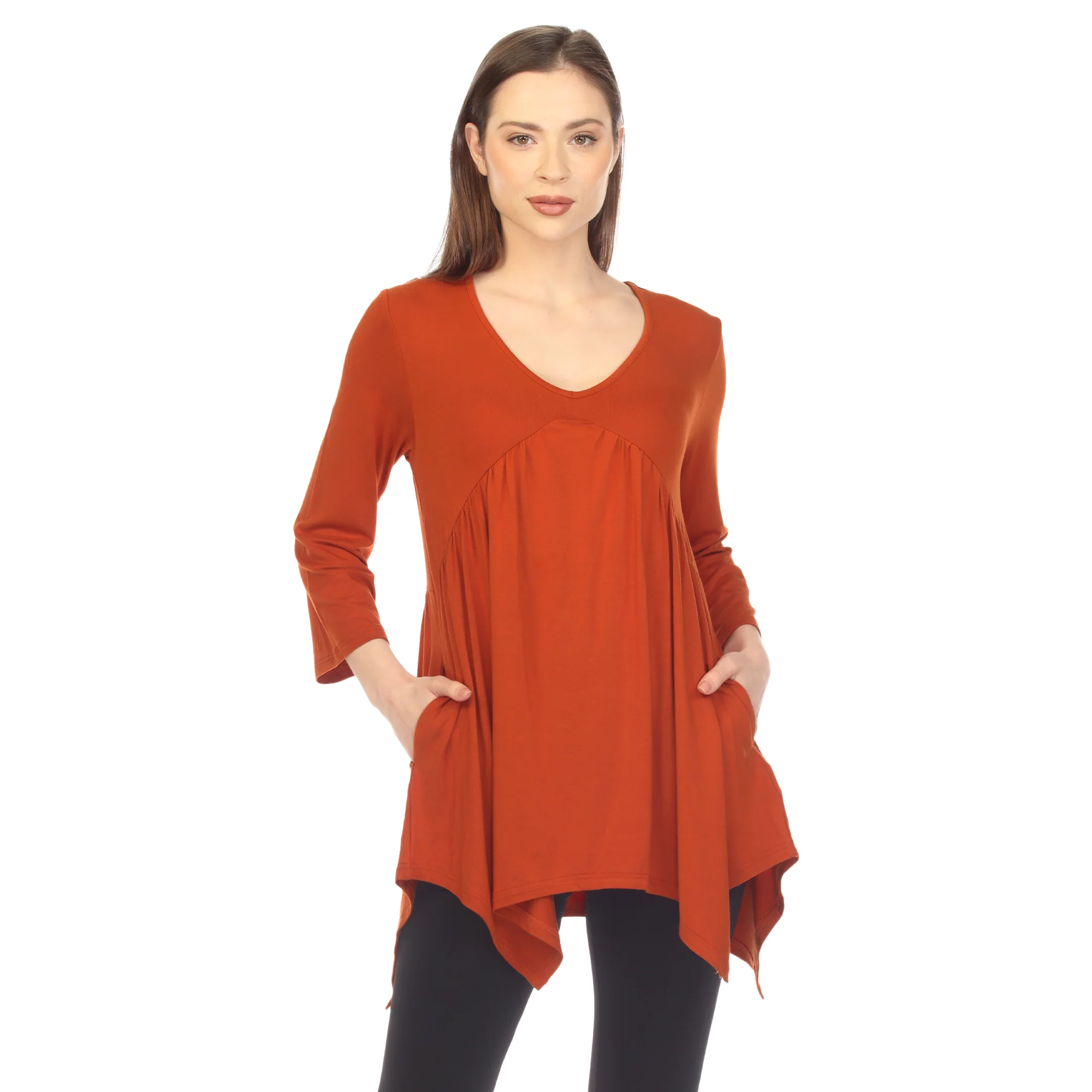 White Mark Women's Empire Waist Four Point Hem Tunic Top - Image 6