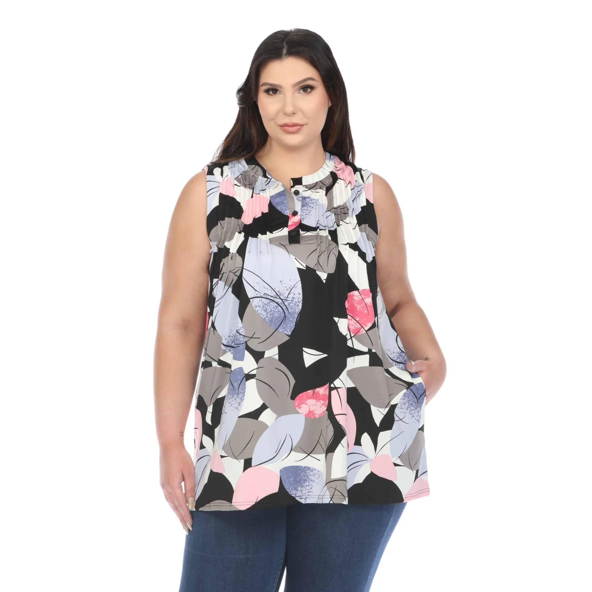 White Mark Women's Exploded Floral Print Pleated Sleeveless Top - Image 4