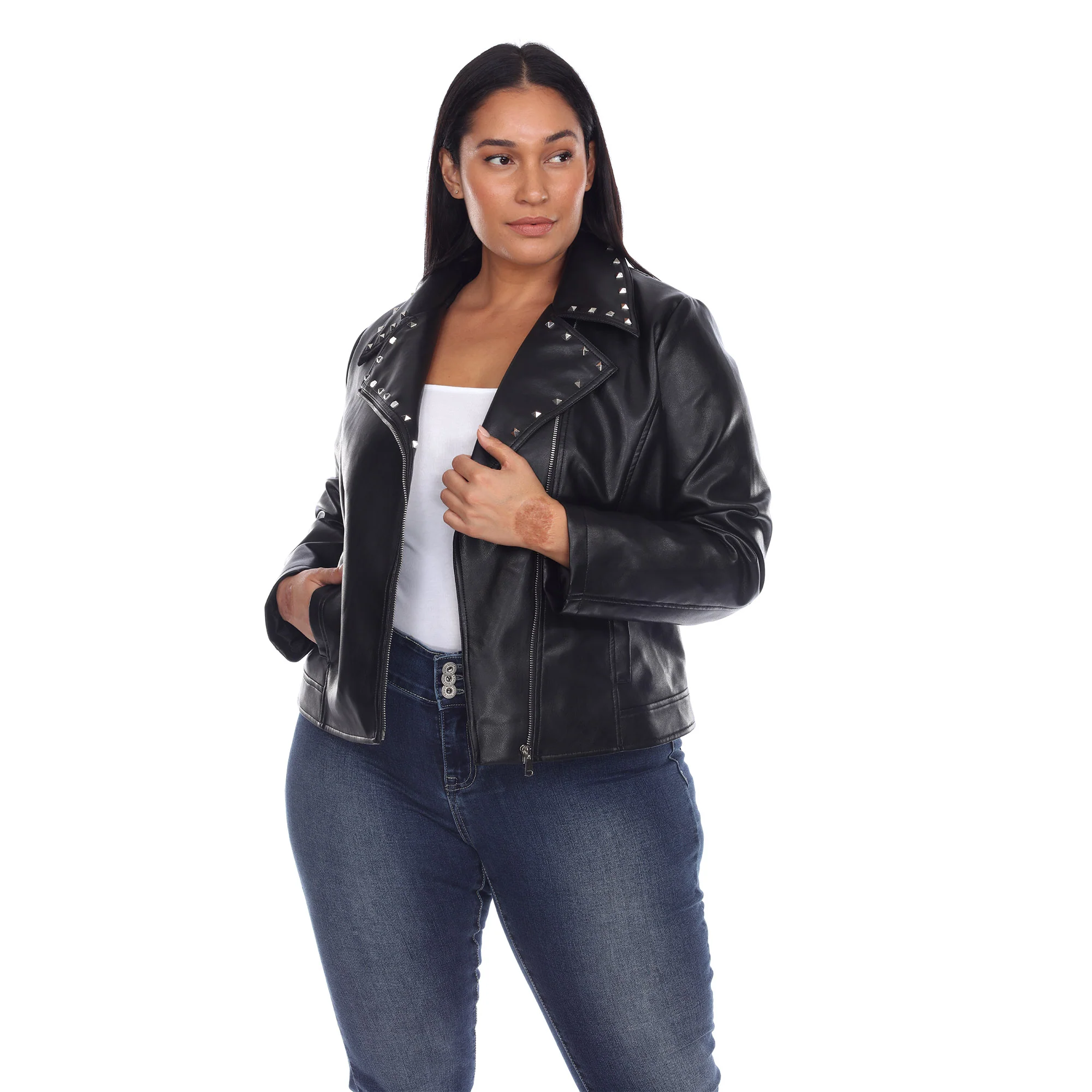 White Mark Women's Faux Leather Studded Jacket - Image 4