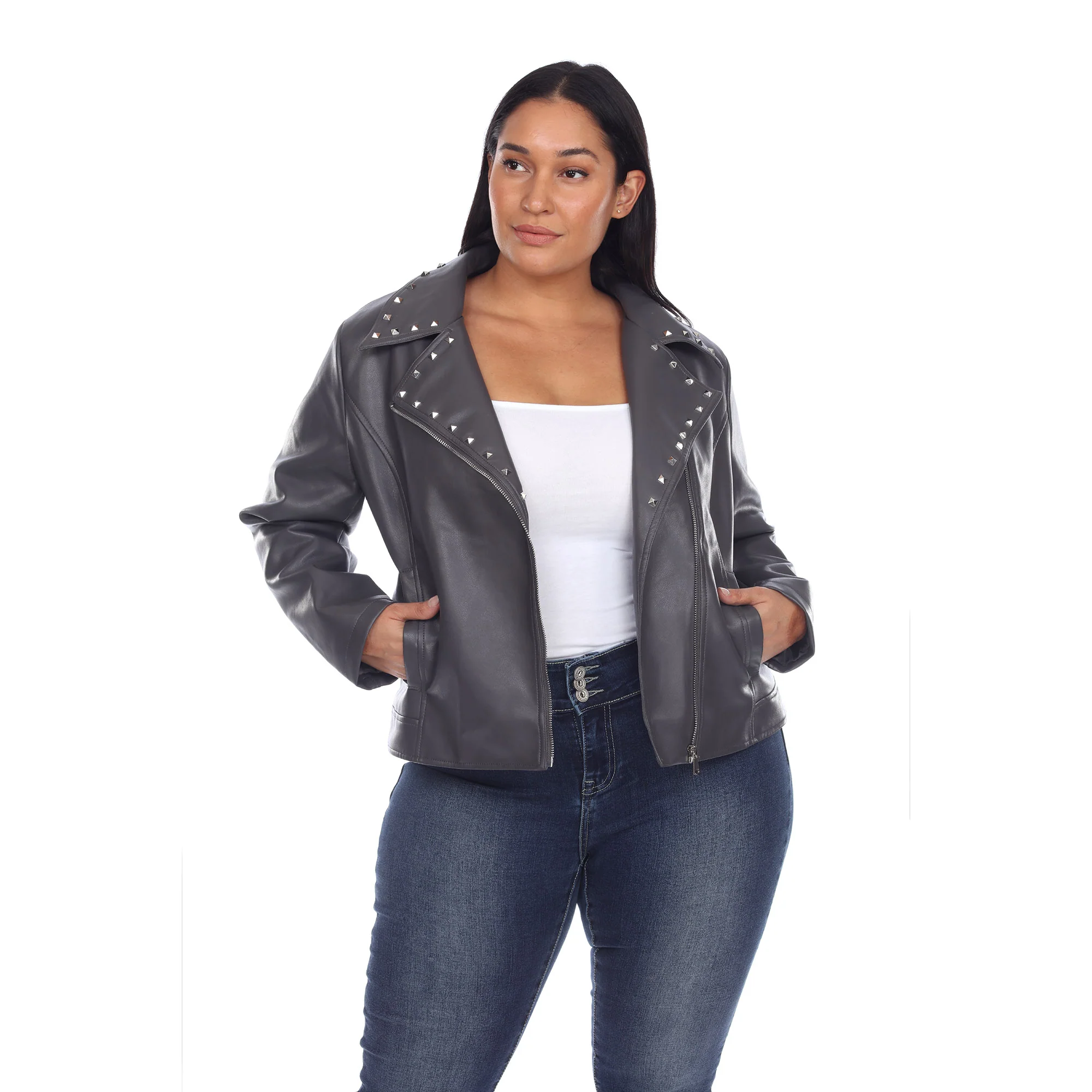 White Mark Women's Faux Leather Studded Jacket - Image 5