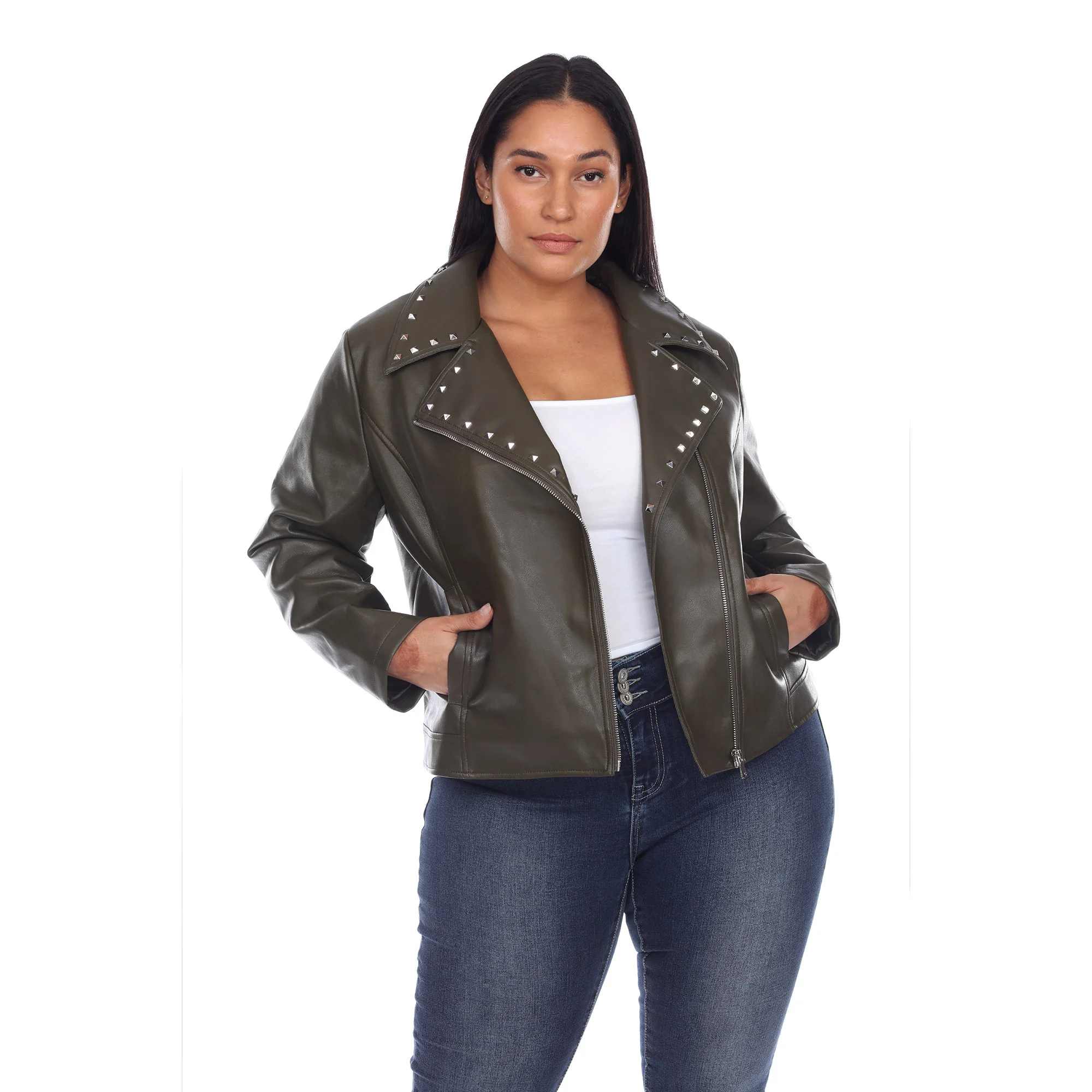 White Mark Women's Faux Leather Studded Jacket - Image 6