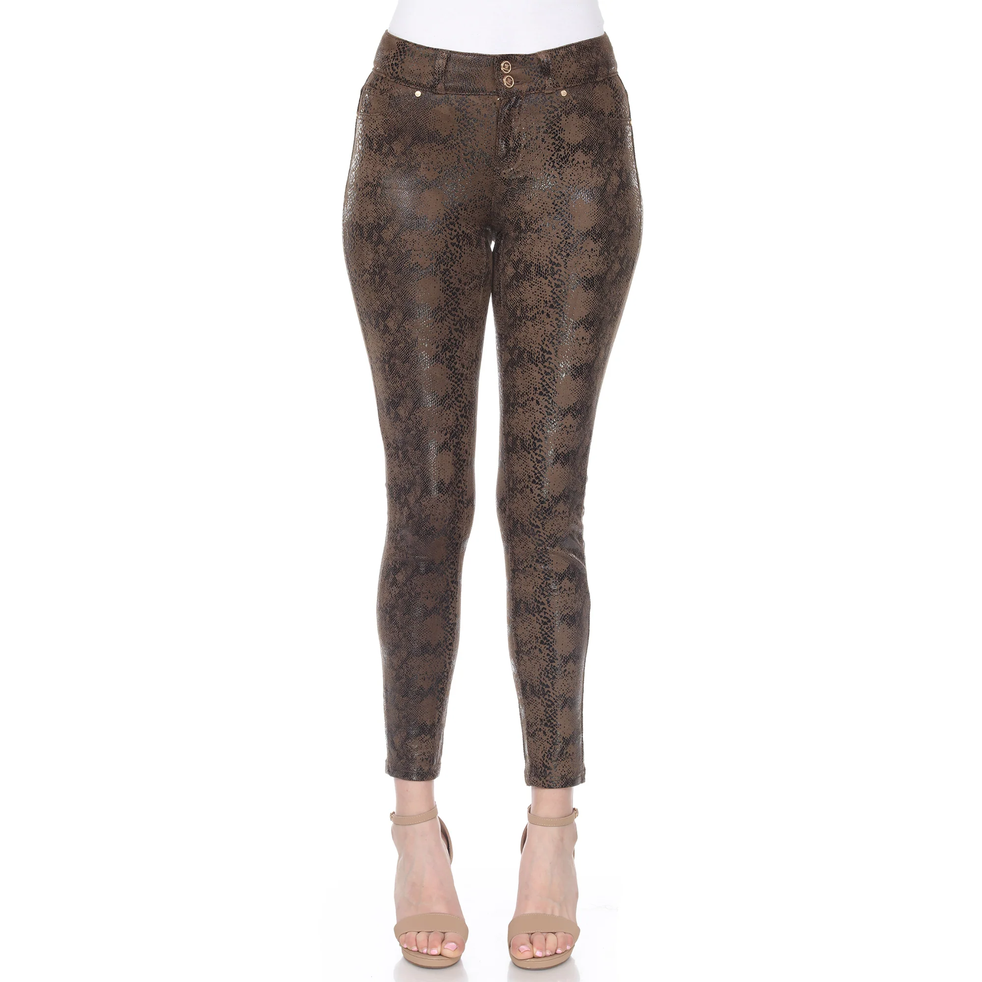 White Mark Women's Faux Suede Snake Print Pants - Image 4