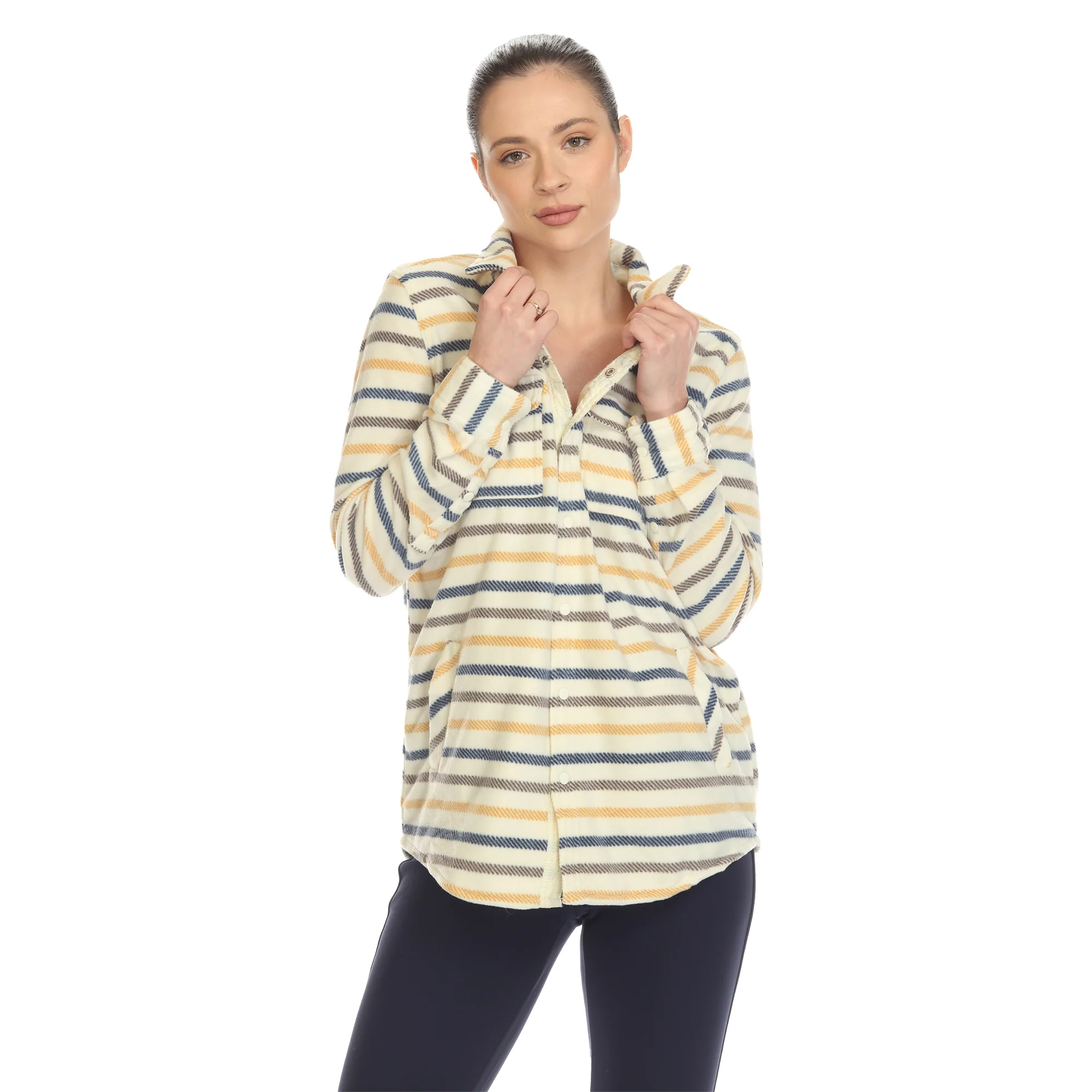 White Mark Women's Flannel Plaid Button Up Long Sleeve Top - Image 3