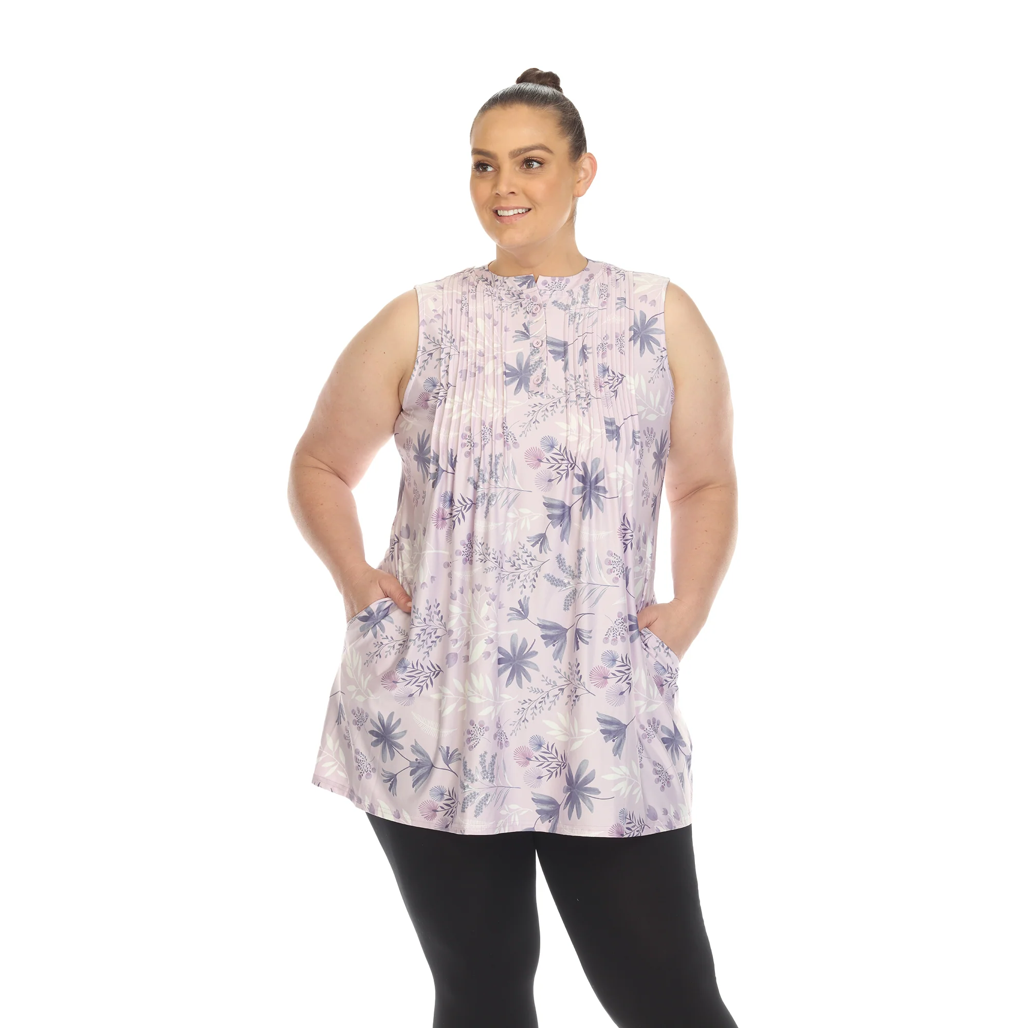 White Mark Women's Floral Print Pleated Sleeveless Top - Image 10