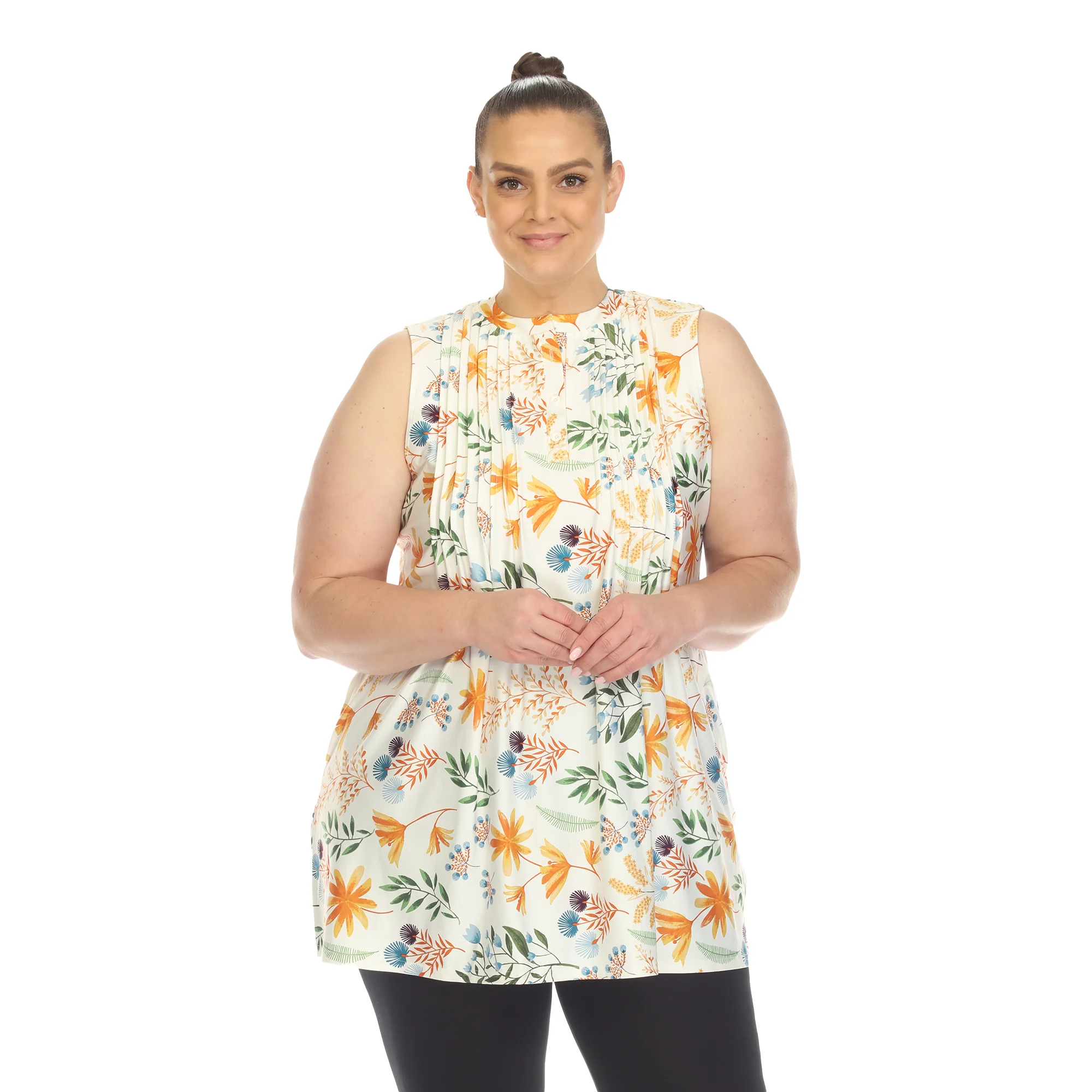 White Mark Women's Floral Print Pleated Sleeveless Top - Image 11