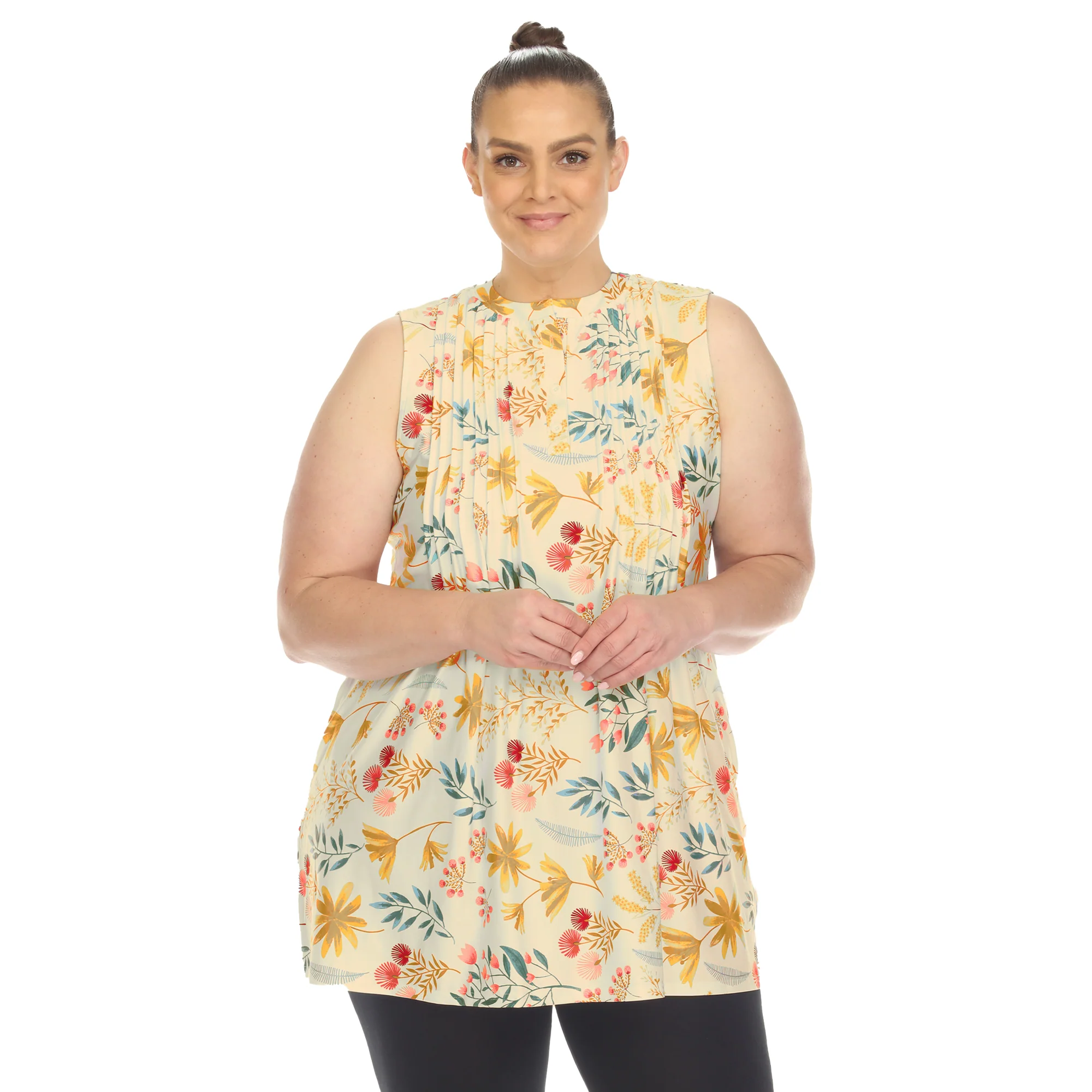White Mark Women's Floral Print Pleated Sleeveless Top - Image 12