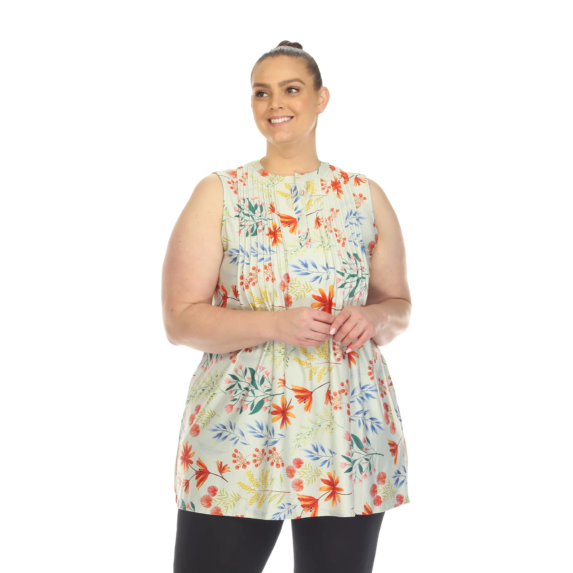 White Mark Women's Floral Print Pleated Sleeveless Top - Image 13