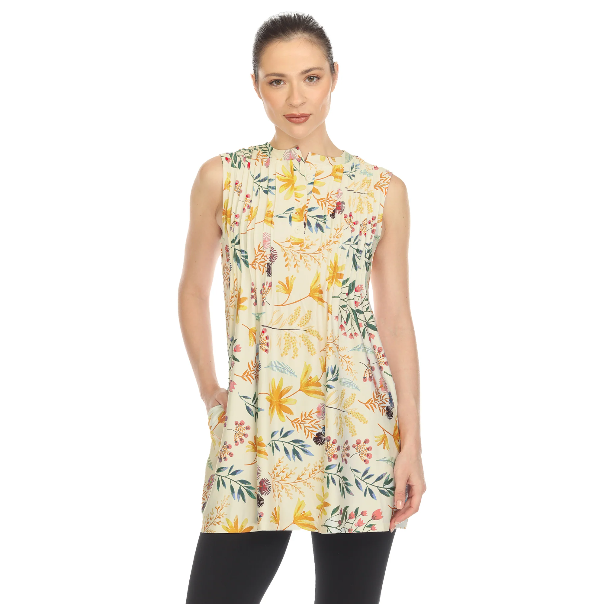 White Mark Women's Floral Print Pleated Sleeveless Top - Image 5