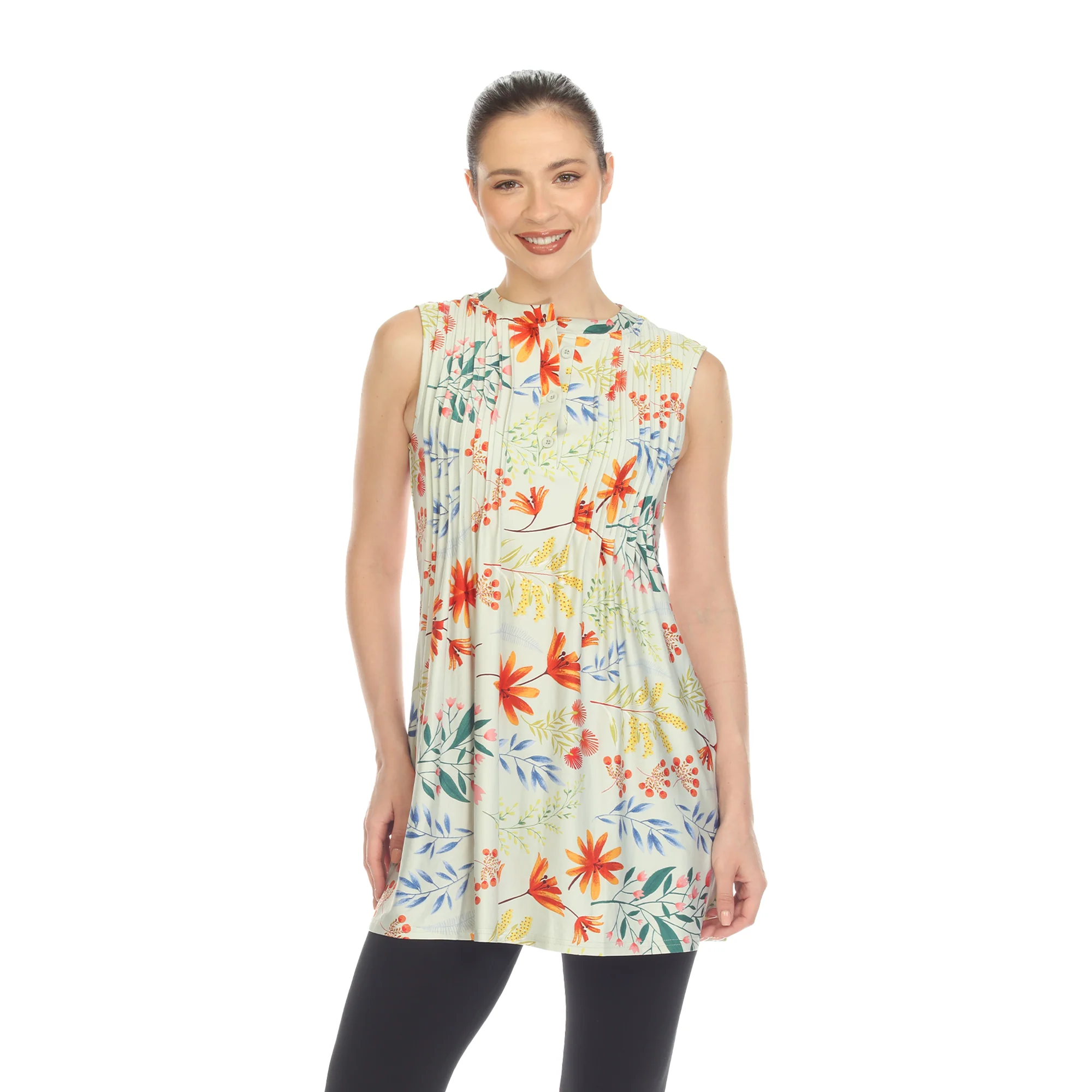 White Mark Women's Floral Print Pleated Sleeveless Top - Image 6