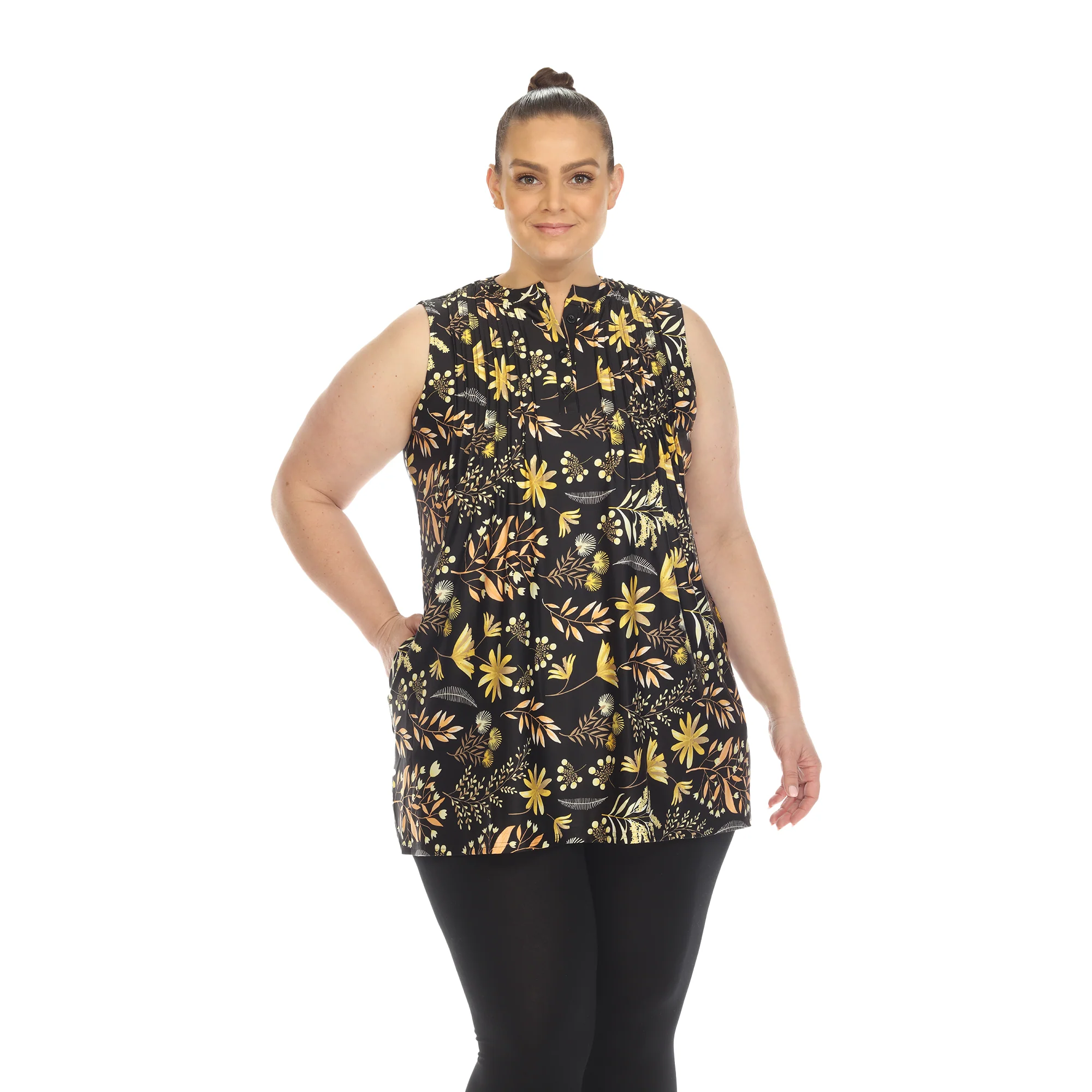 White Mark Women's Floral Print Pleated Sleeveless Top - Image 7