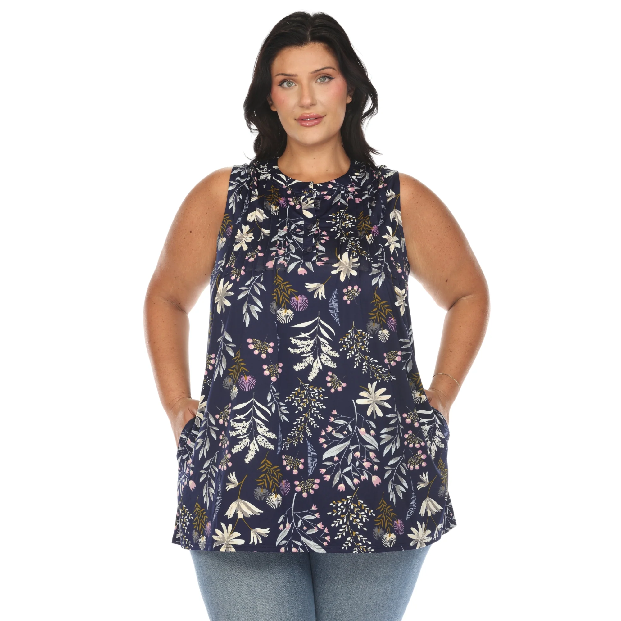 White Mark Women's Floral Print Pleated Sleeveless Top - Image 8