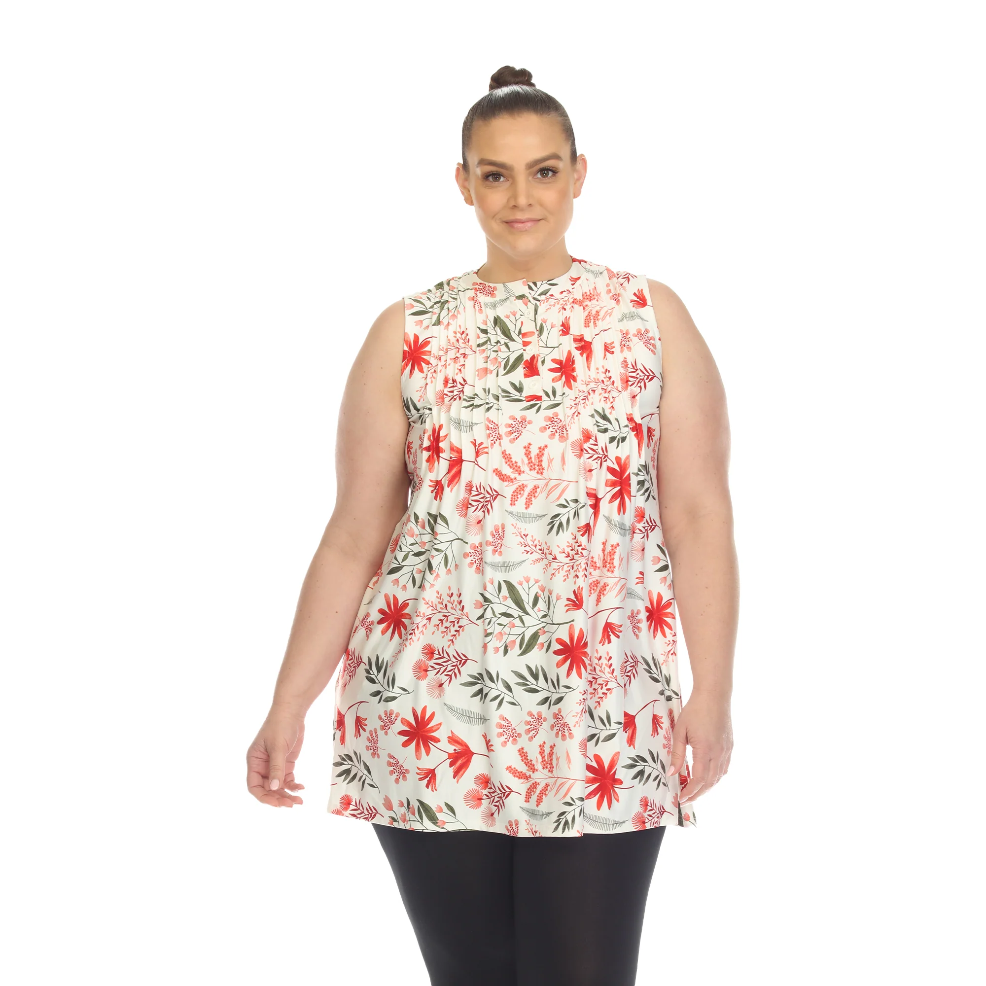 White Mark Women's Floral Print Pleated Sleeveless Top - Image 9