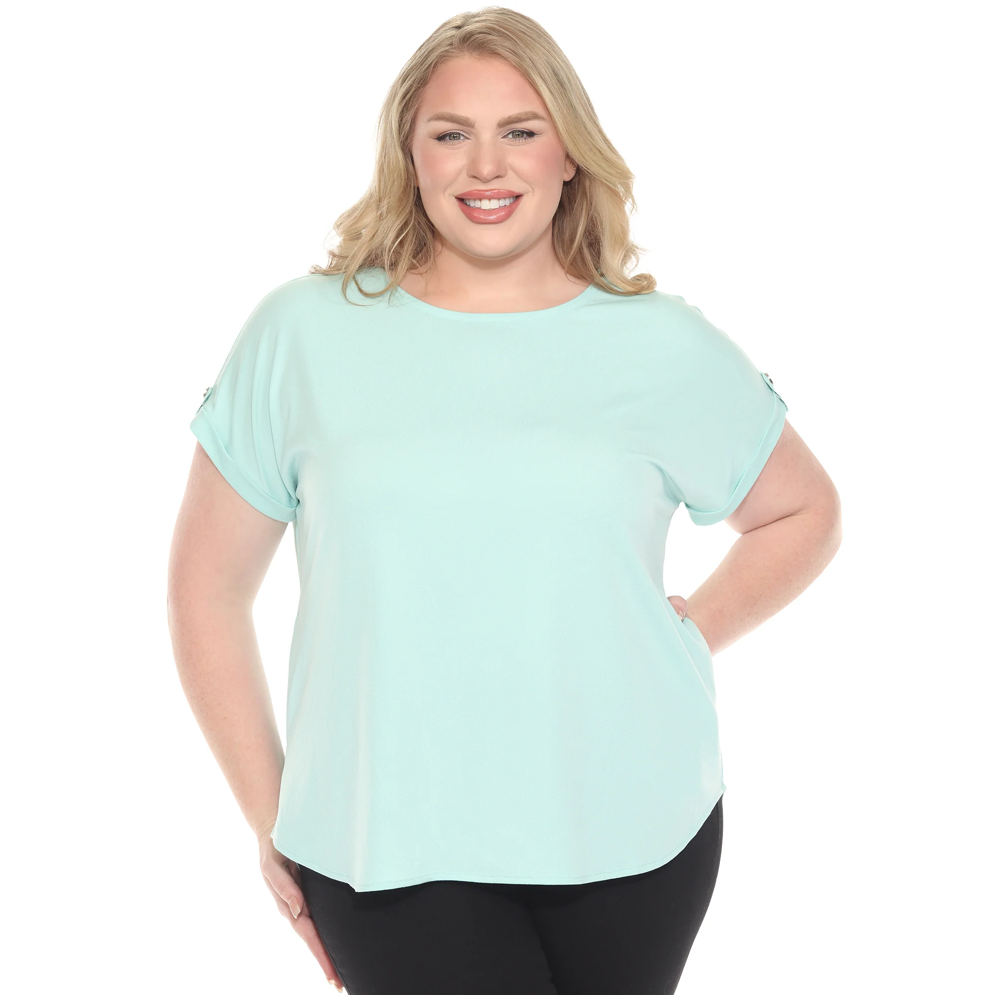 White Mark Women's Folded Short Sleeve Solid Top - Image 10