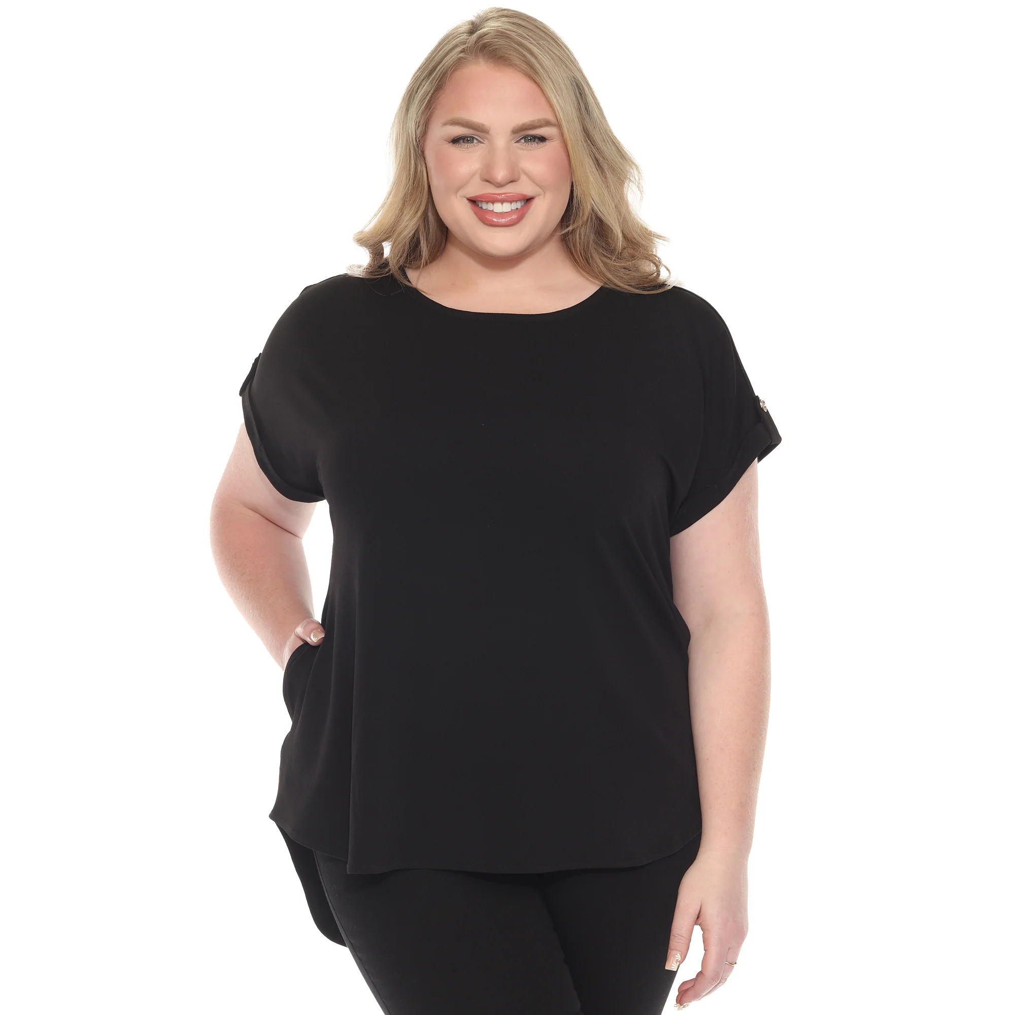 White Mark Women's Folded Short Sleeve Solid Top - Image 6