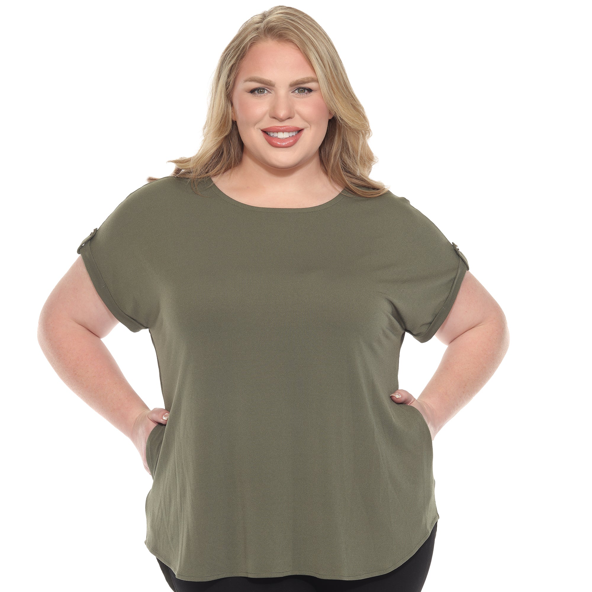 White Mark Women's Folded Short Sleeve Solid Top - Image 8