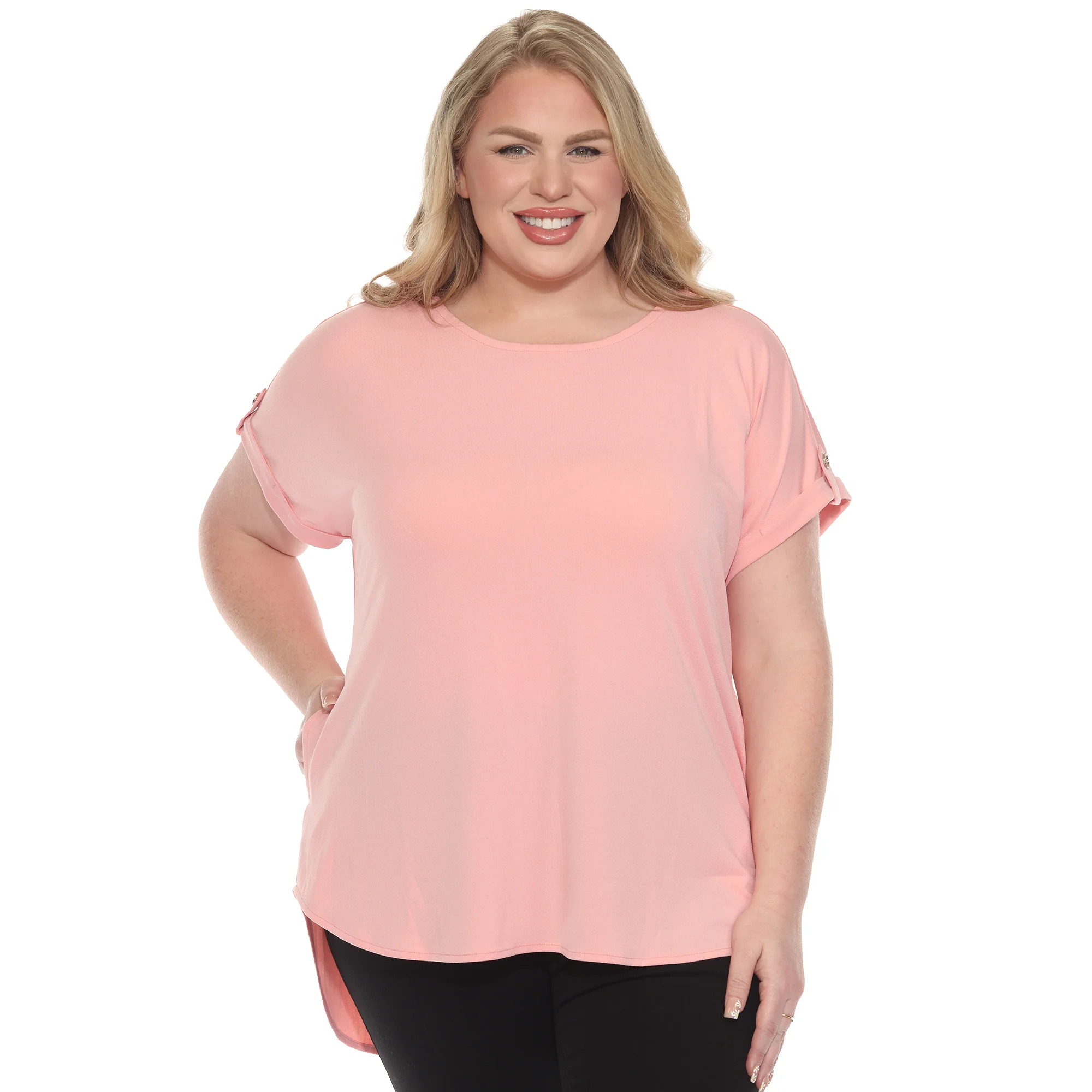 White Mark Women's Folded Short Sleeve Solid Top - Image 9