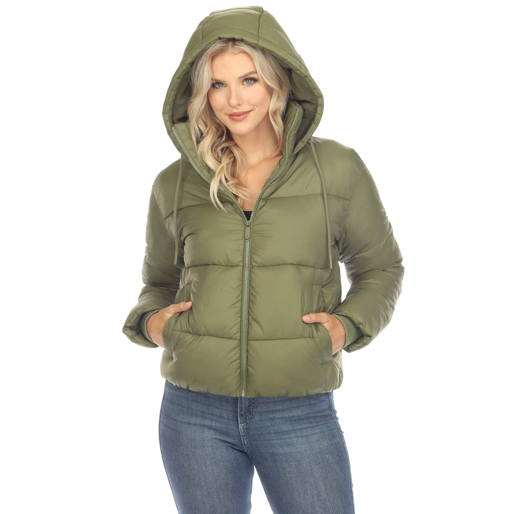 White Mark Women's Full Front Zip Hooded Bomber Puffer Coat - Image 3