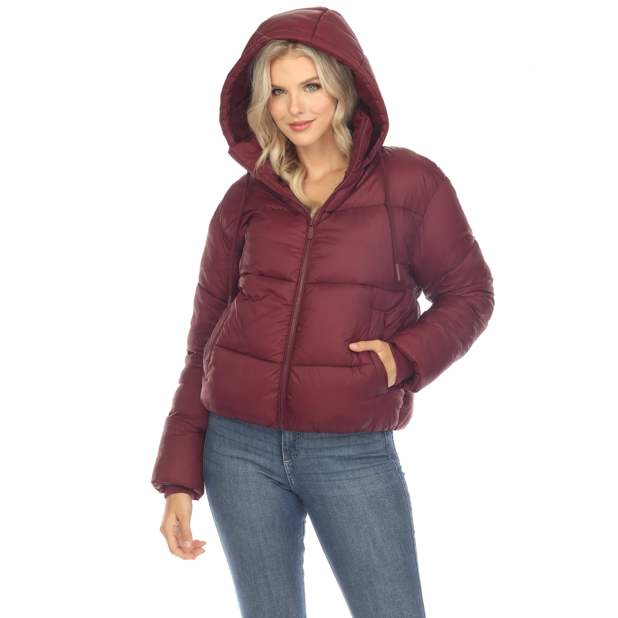 White Mark Women's Full Front Zip Hooded Bomber Puffer Coat - Image 4