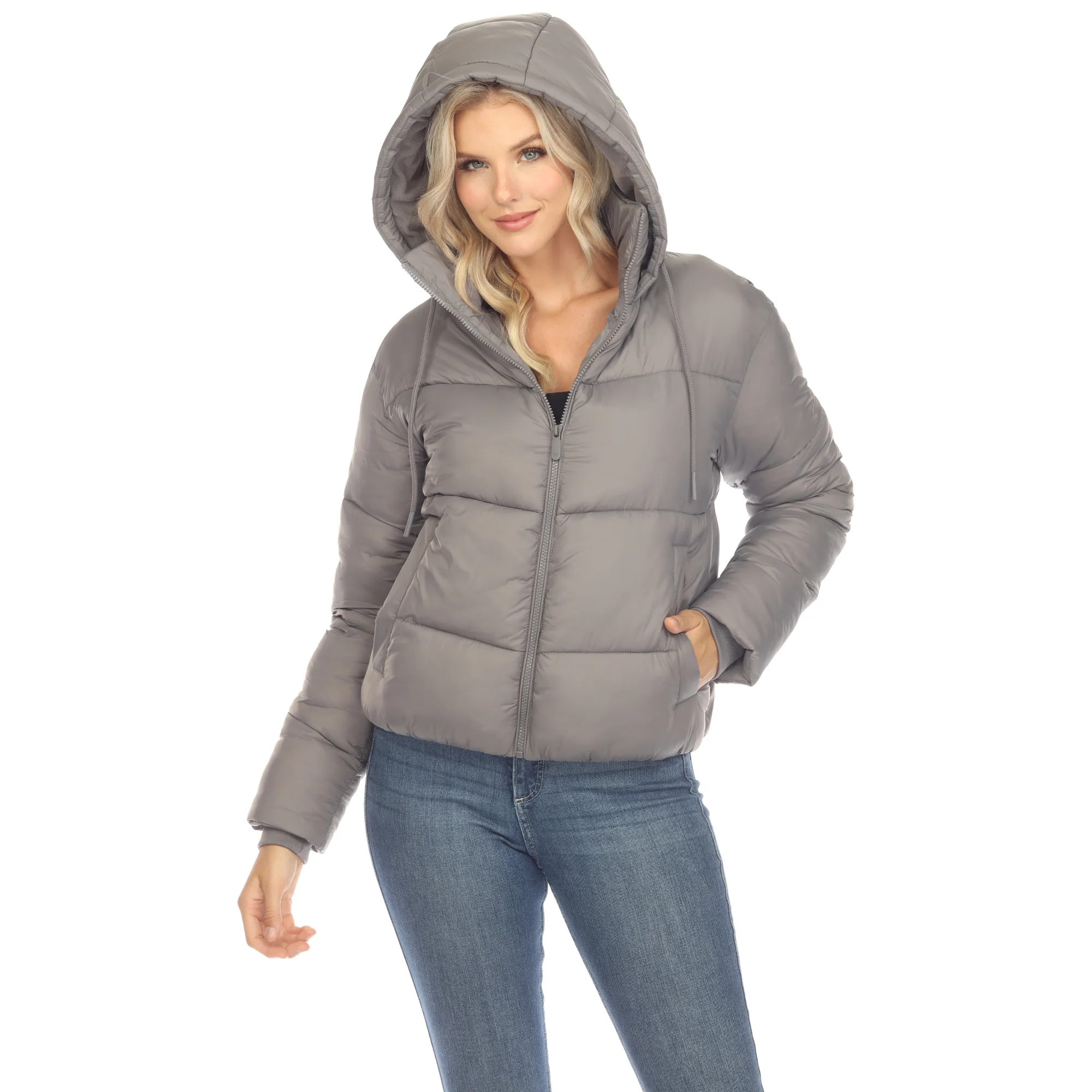 White Mark Women's Full Front Zip Hooded Bomber Puffer Coat - Image 5