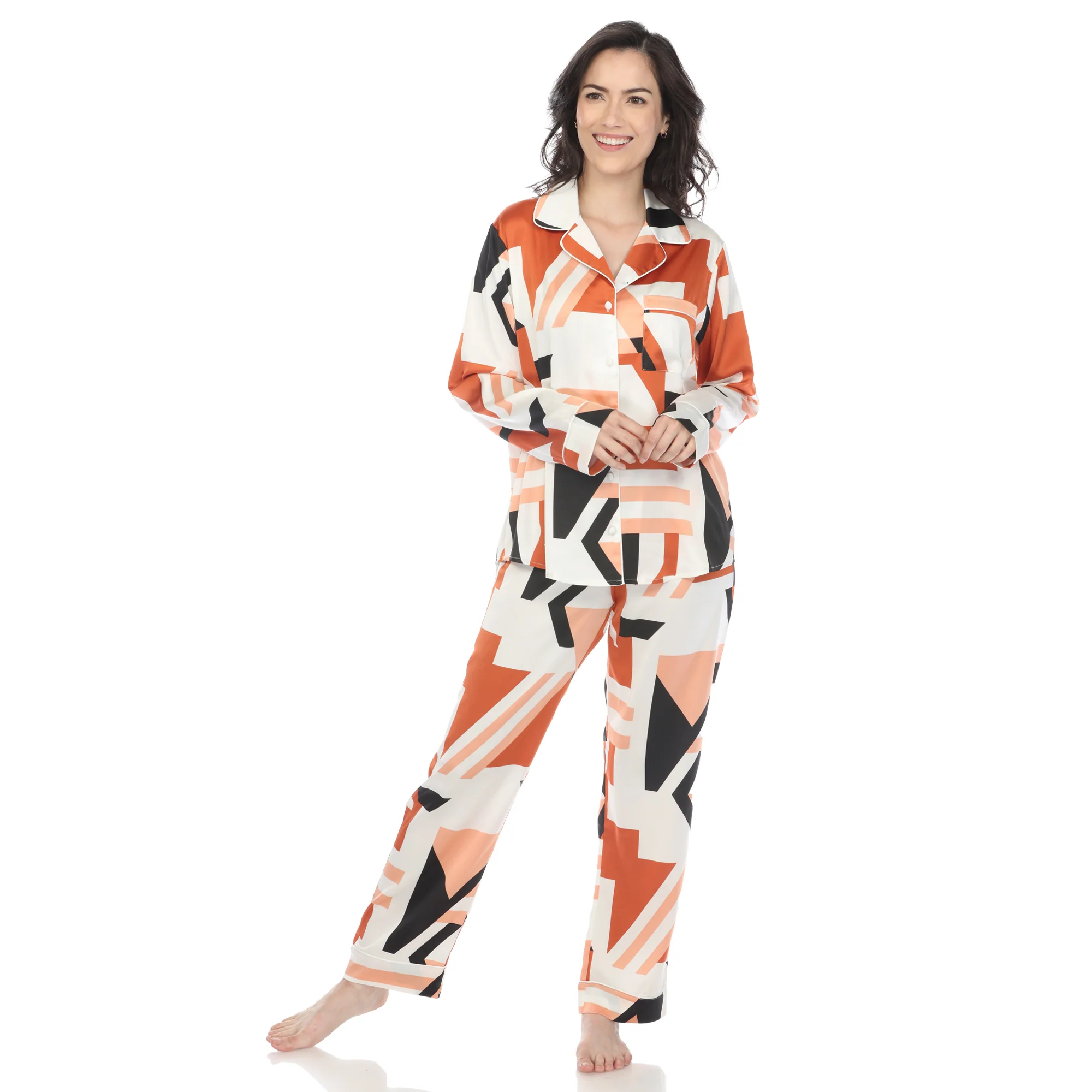 White Mark Women's Geometric Printed Satin Pajama Set - Image 3