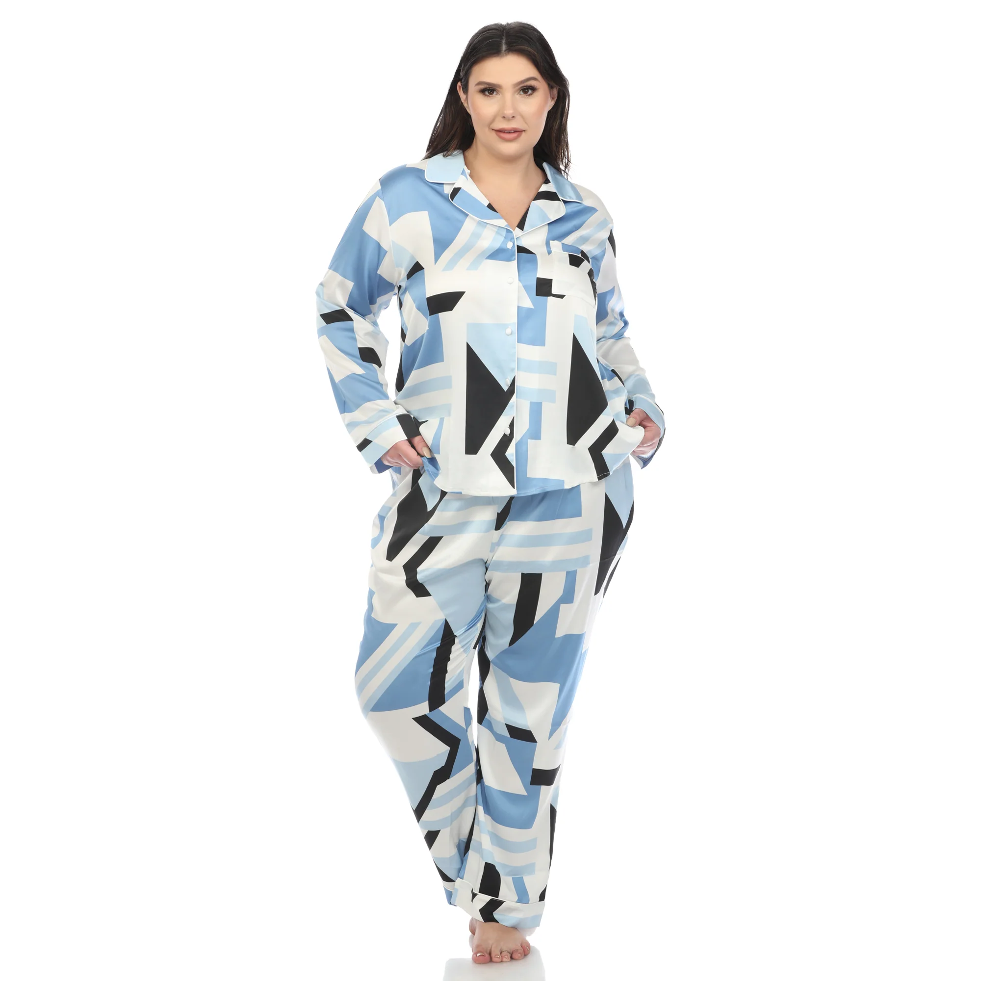 White Mark Women's Geometric Printed Satin Pajama Set - Image 4