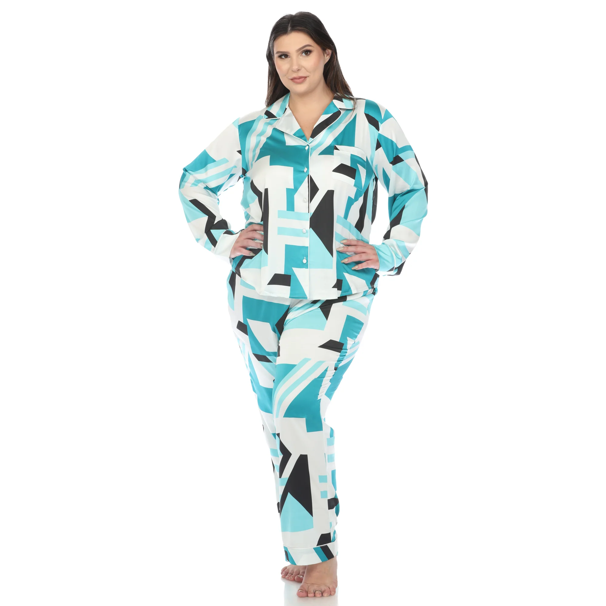 White Mark Women's Geometric Printed Satin Pajama Set - Image 5