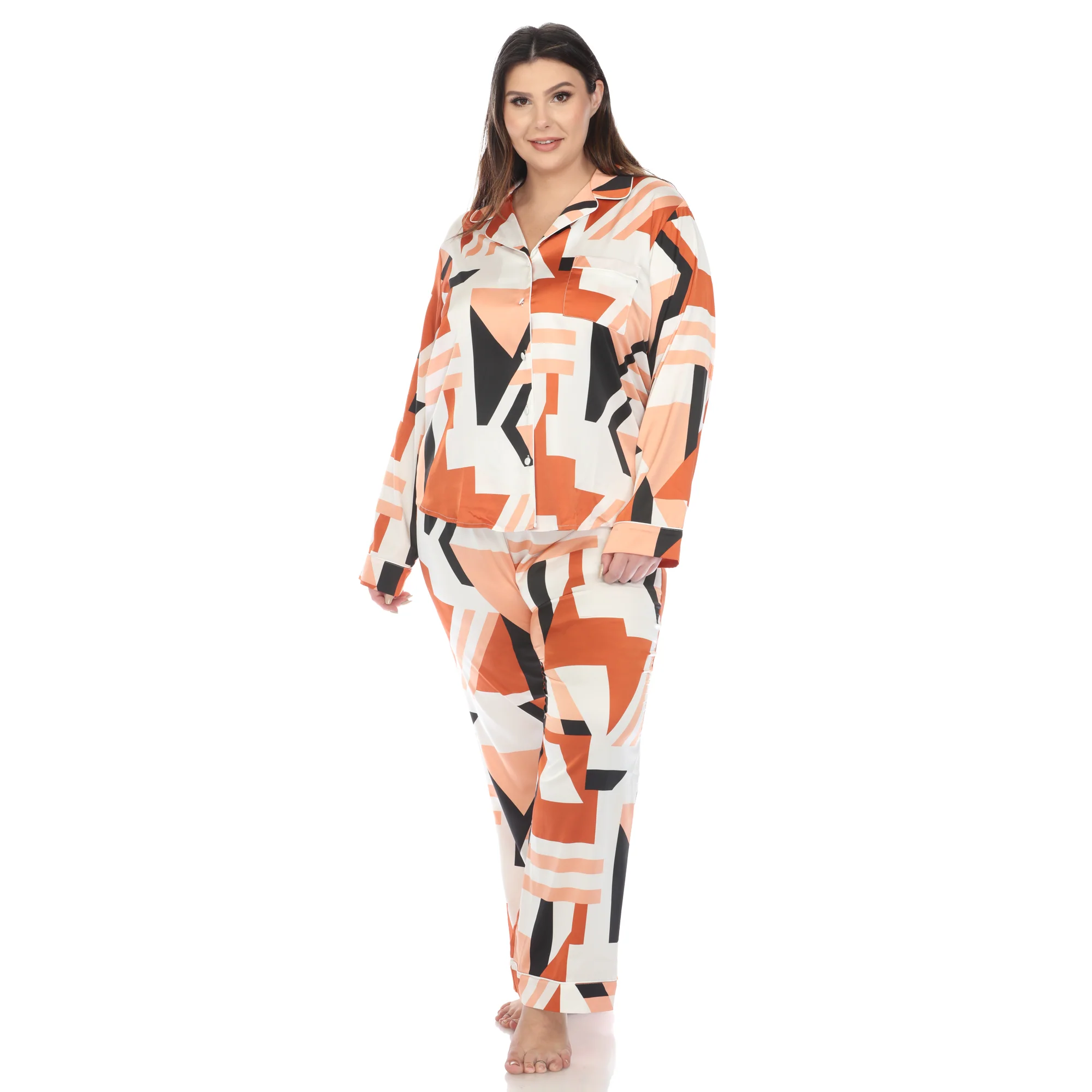 White Mark Women's Geometric Printed Satin Pajama Set - Image 6