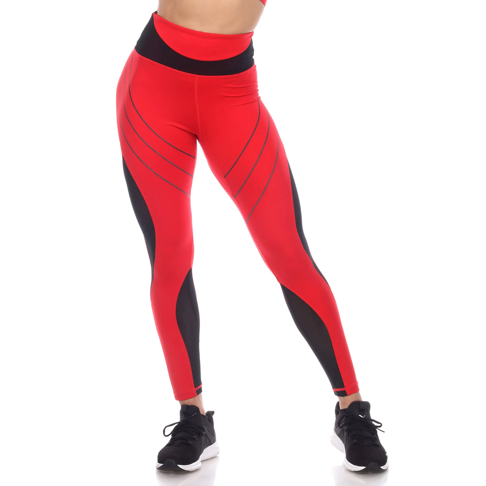 White Mark Women's High Waist Reflective Piping Fitness Leggings - Image 5