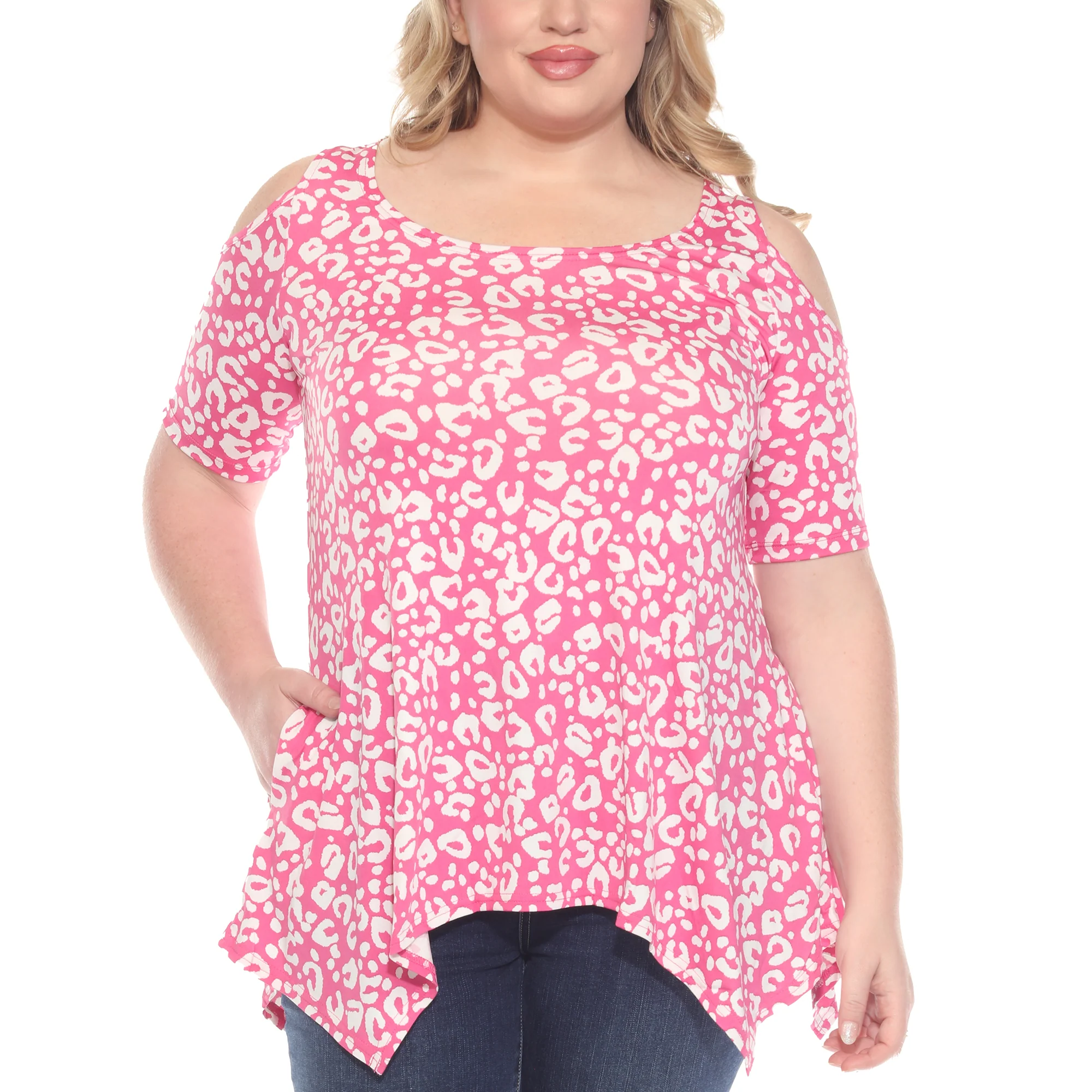 White Mark Women's Leopard Print Cold Shoulder Short Sleeve Tunic - Image 3