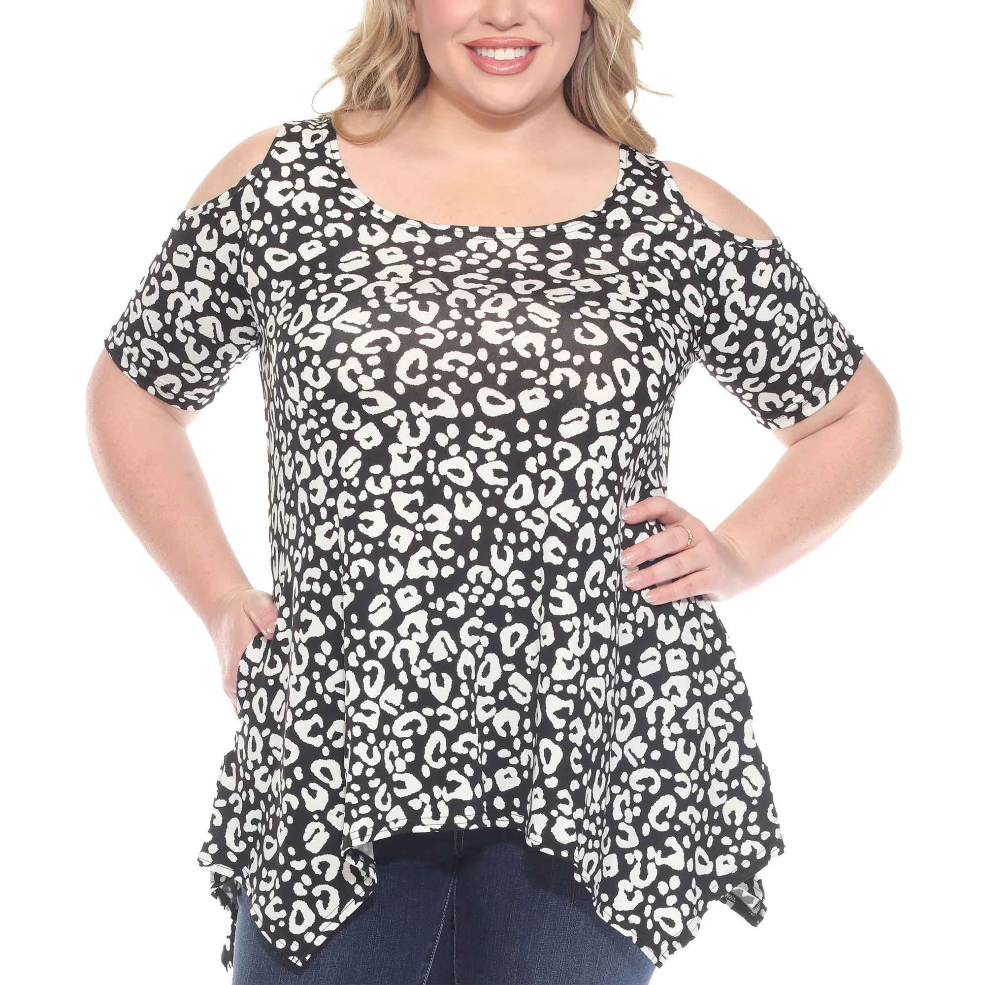 White Mark Women's Leopard Print Cold Shoulder Short Sleeve Tunic - Image 4